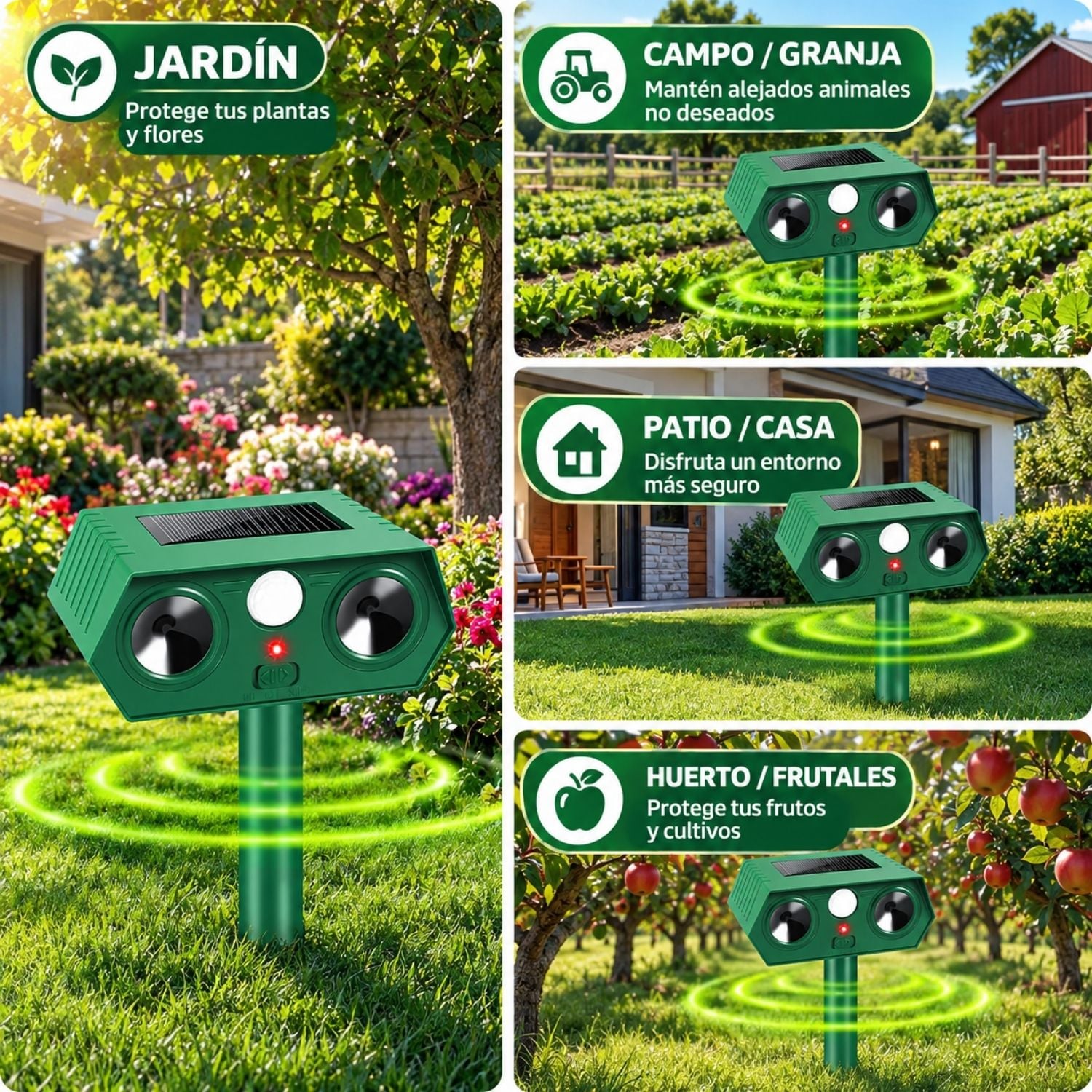 AHUYENTADOR SOLAR PARA PERROS GATOS ROEDORES AVES Y ANIMALES CON SENSOR DE MOVIMIENTO PIR - 5