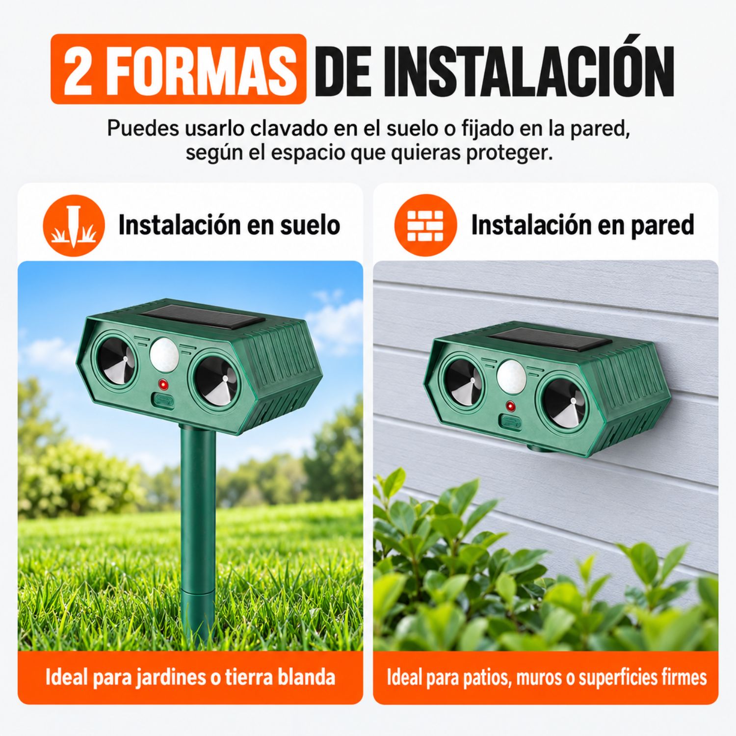 REPELENTE ULTRASÓNICO SOLAR PARA ANIMALES CON SENSOR PIR 120° ALCANCE 12 M PROTECCIÓN IP44 - 4