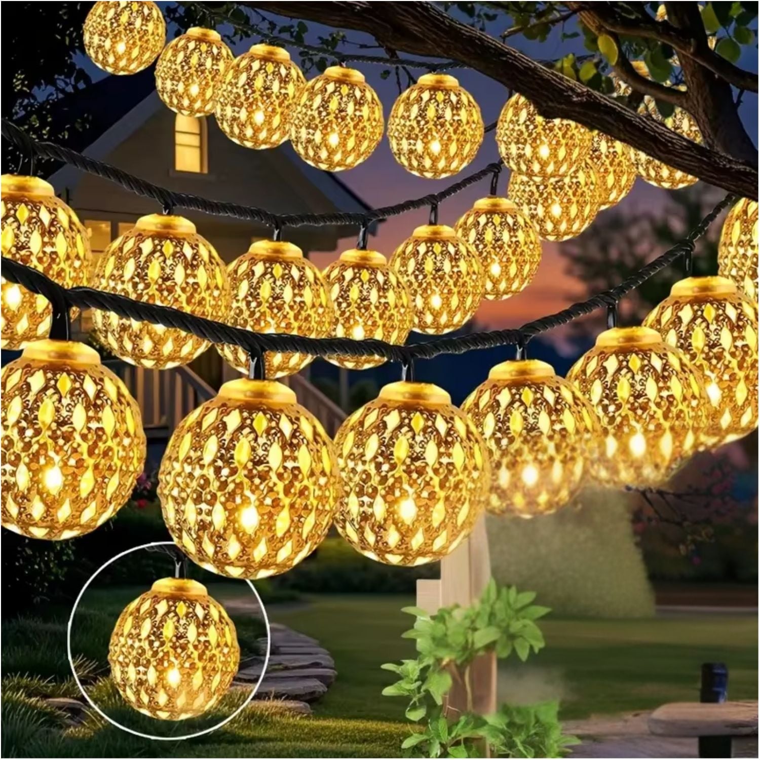 LUCES LED DECORATIVAS ESTILO ORIENTAL CON ESFERAS METÁLICAS 5 METROS – IDEAL PARA HOGAR, JARDÍN Y EVENTOS - 1