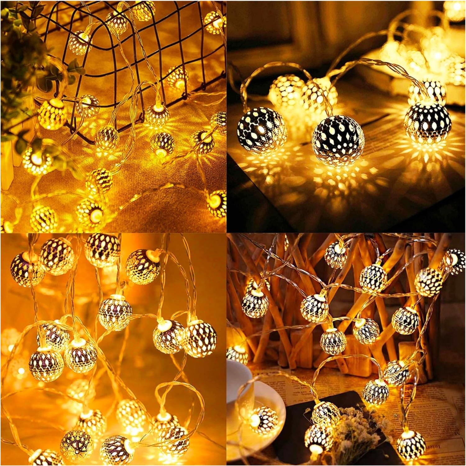 LUCES LED DECORATIVAS ESTILO ORIENTAL CON ESFERAS METÁLICAS 5 METROS – IDEAL PARA HOGAR, JARDÍN Y EVENTOS - 2