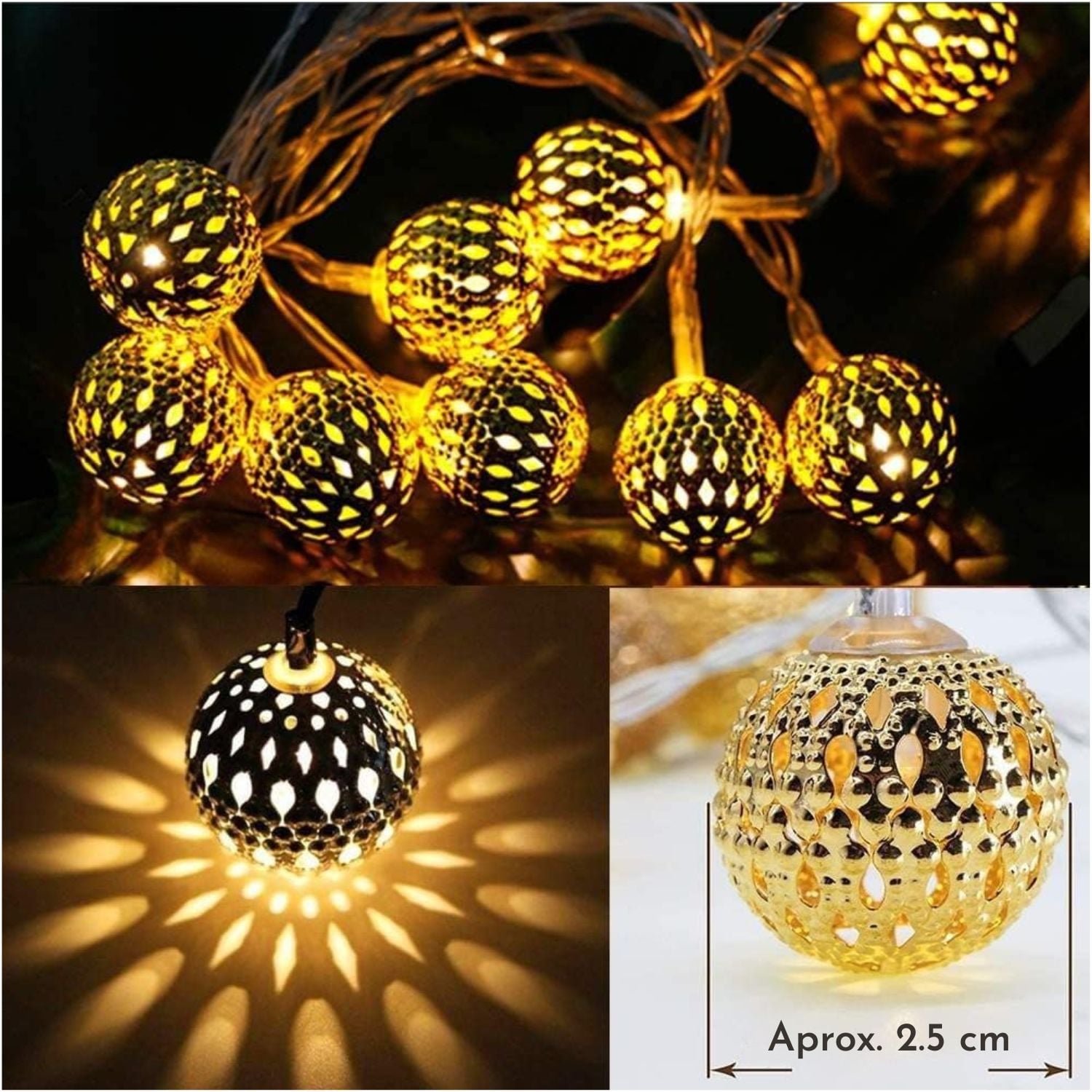 LUCES LED DECORATIVAS ESTILO ORIENTAL CON ESFERAS METÁLICAS 5 METROS – IDEAL PARA HOGAR, JARDÍN Y EVENTOS - 4
