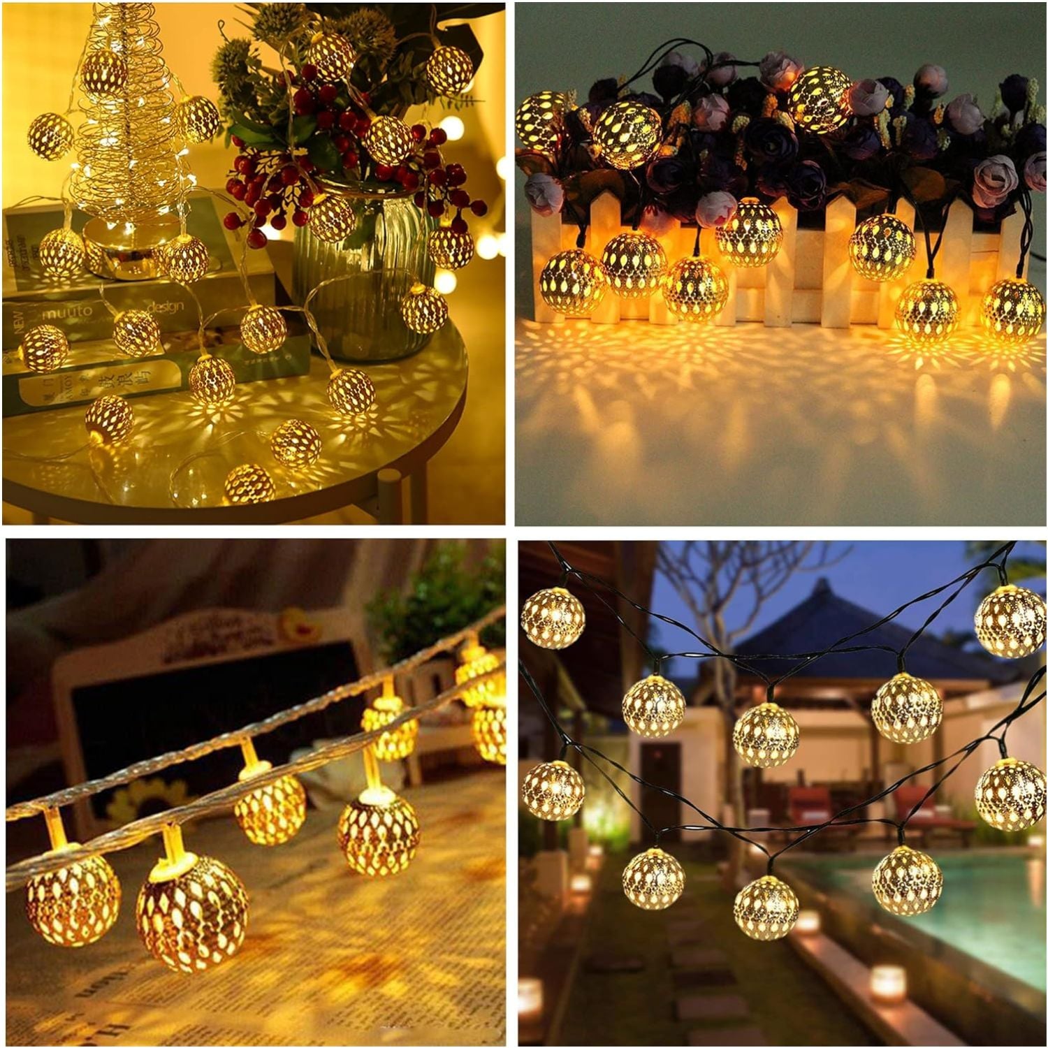 LUCES LED DECORATIVAS ESTILO ORIENTAL CON ESFERAS METÁLICAS 5 METROS – IDEAL PARA HOGAR, JARDÍN Y EVENTOS - 5