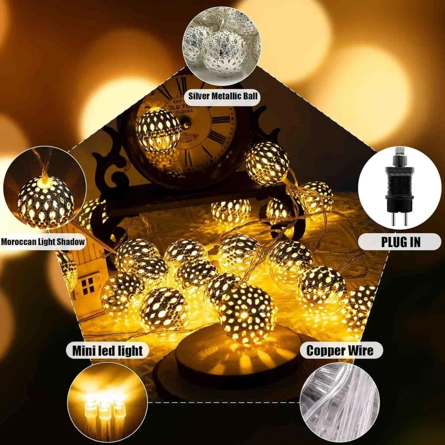 LUCES LED DECORATIVAS ESTILO ORIENTAL CON ESFERAS METÁLICAS 5 METROS – IDEAL PARA HOGAR, JARDÍN Y EVENTOS - 6