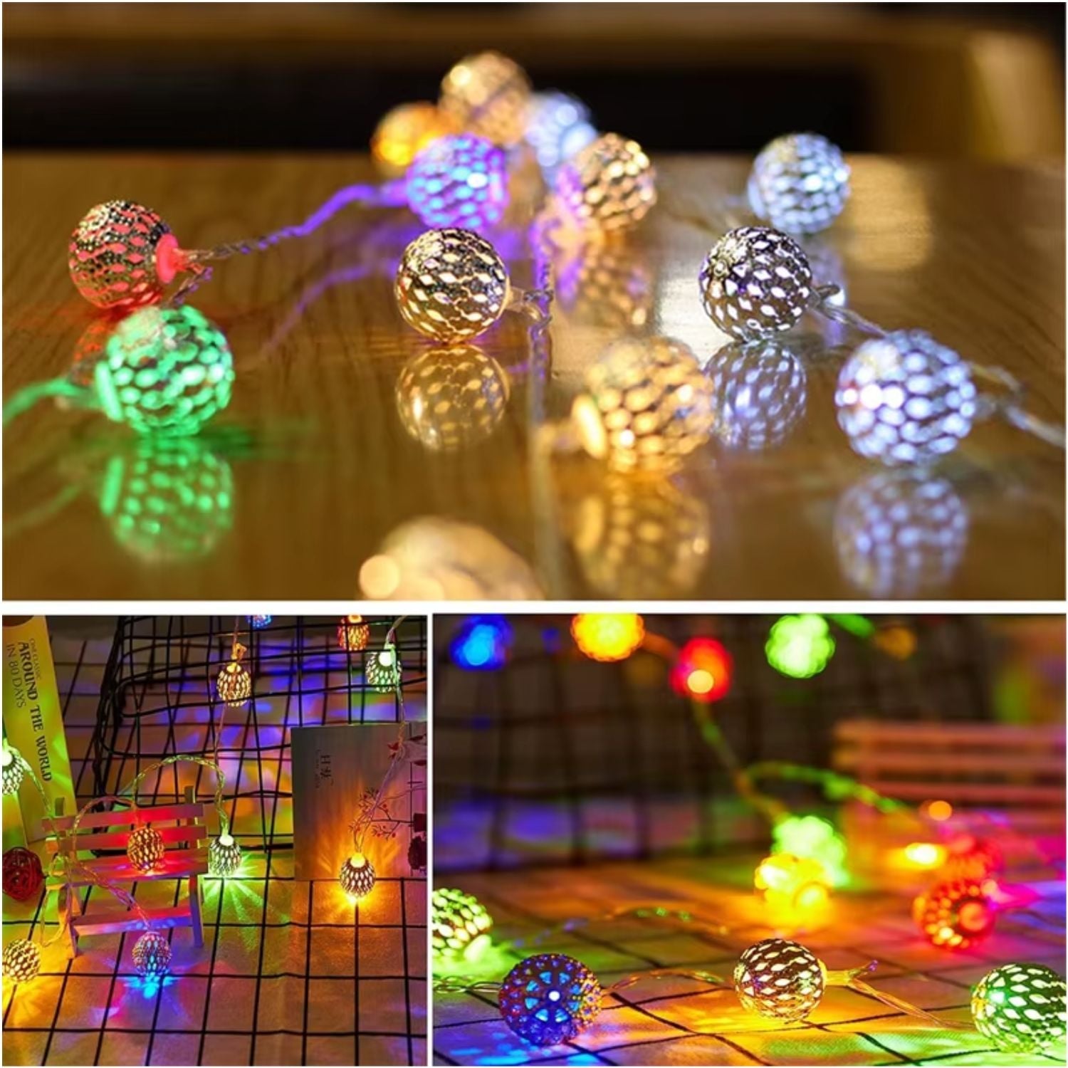 LUCES LED DECORATIVAS MULTICOLOR DE METAL 25 FAROLILLOS CON DISEÑO ORIENTAL - 3