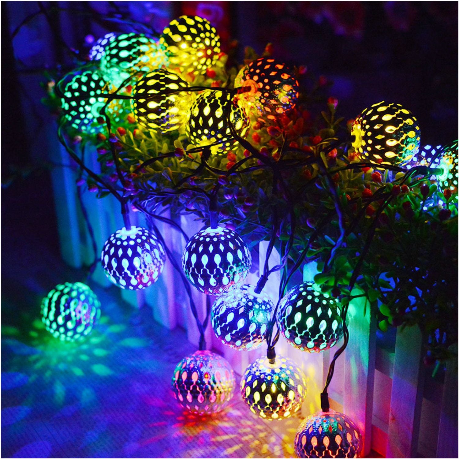 LUCES LED DECORATIVAS MULTICOLOR DE METAL 25 FAROLILLOS CON DISEÑO ORIENTAL - 4