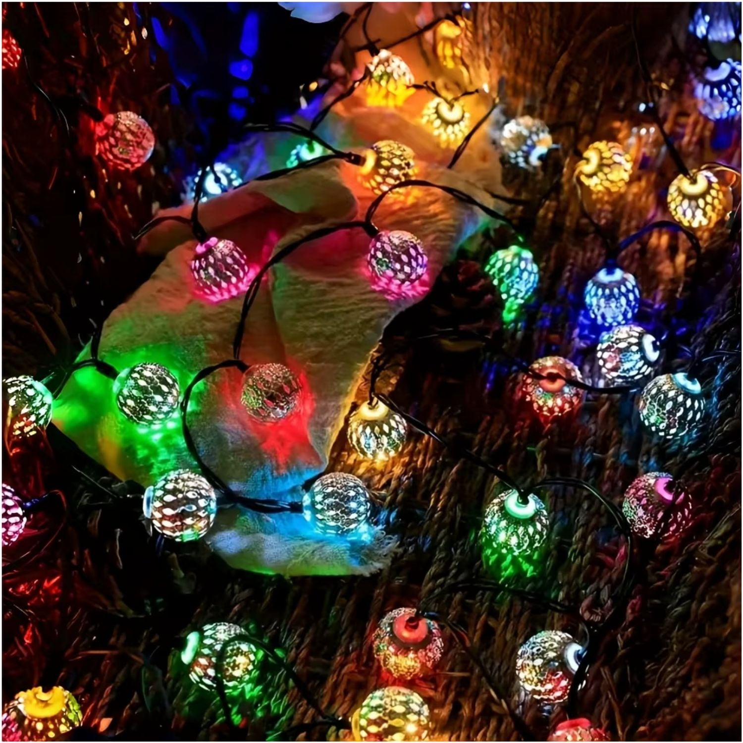 LUCES LED DECORATIVAS MULTICOLOR DE METAL 25 FAROLILLOS CON DISEÑO ORIENTAL - 7