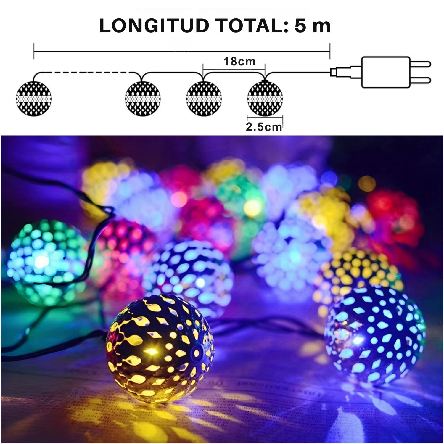 LUCES LED DECORATIVAS MULTICOLOR DE METAL 25 FAROLILLOS CON DISEÑO ORIENTAL - 8