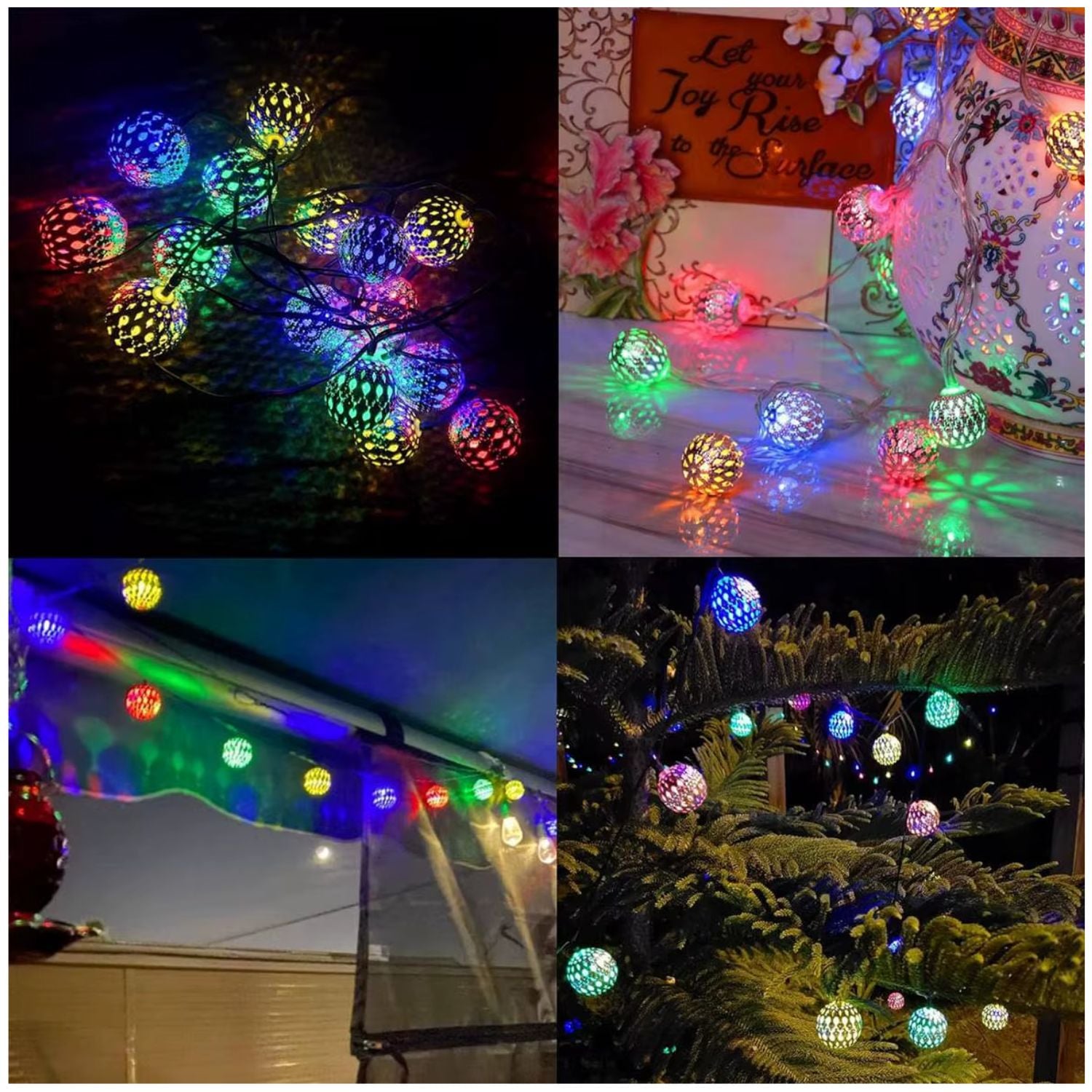GUIRNALDA DE ESFERAS METÁLICAS LED MULTICOLOR CON CABLE TRANSPARENTE 5 M - 10