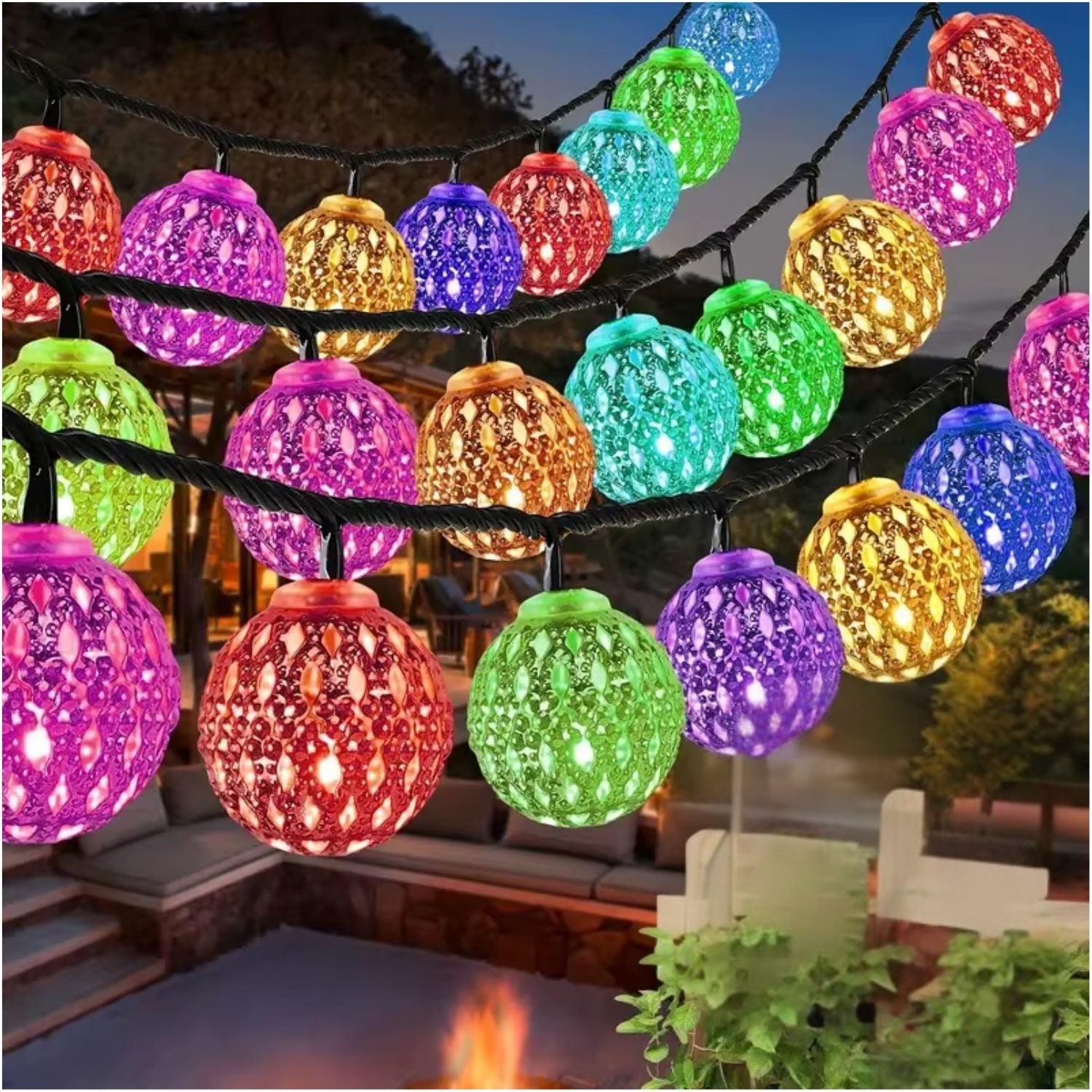GUIRNALDA DE ESFERAS METÁLICAS LED MULTICOLOR CON CABLE TRANSPARENTE 5 M - 2
