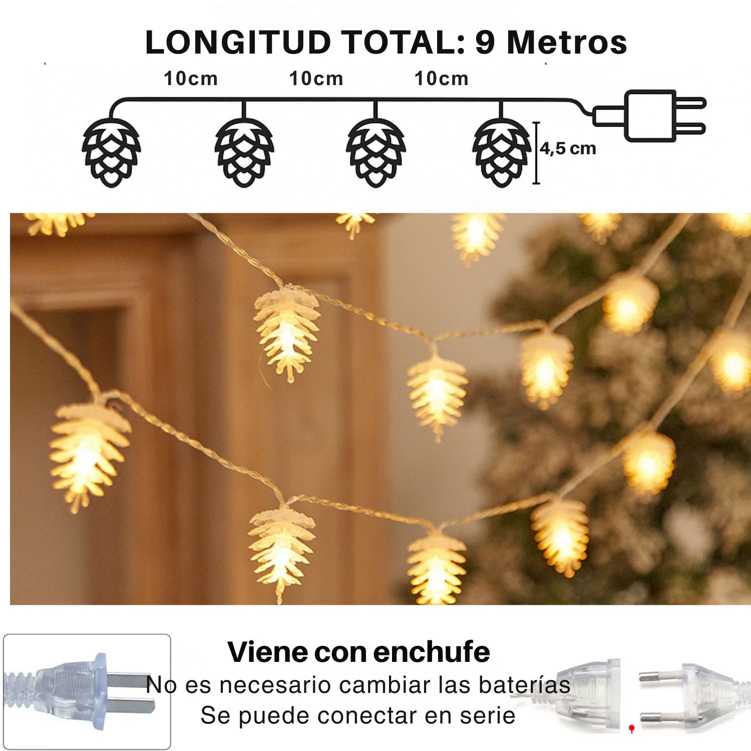 GUIRNALDA PIÑITAS LED 80 LUCES ÁMBAR CÁLIDO IDEAL PARA ÁRBOL Y DECORACIÓN - 9