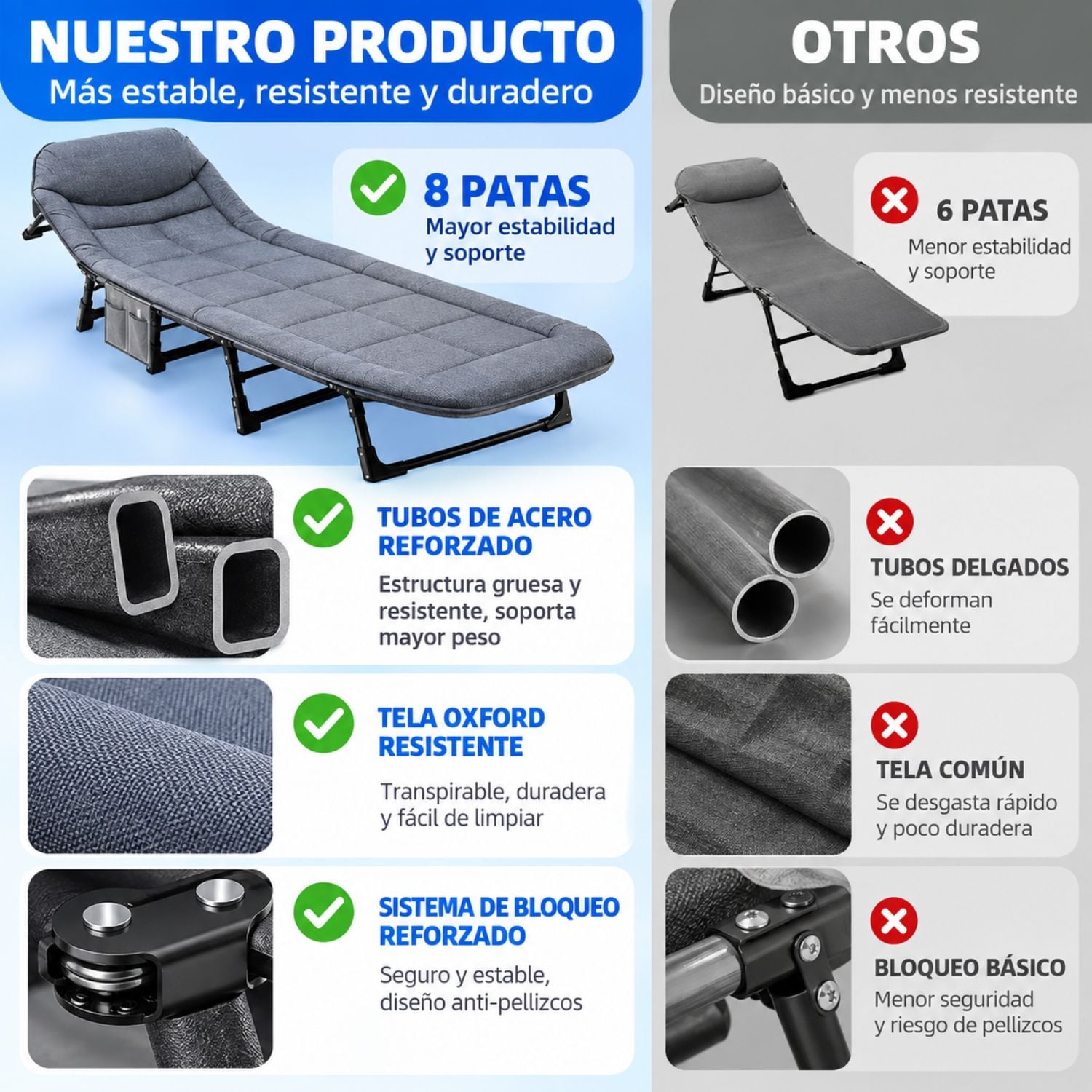 CAMA PLEGABLE DE 6 POSICIONES RECLINABLE DE 6 POSICIONES - 5