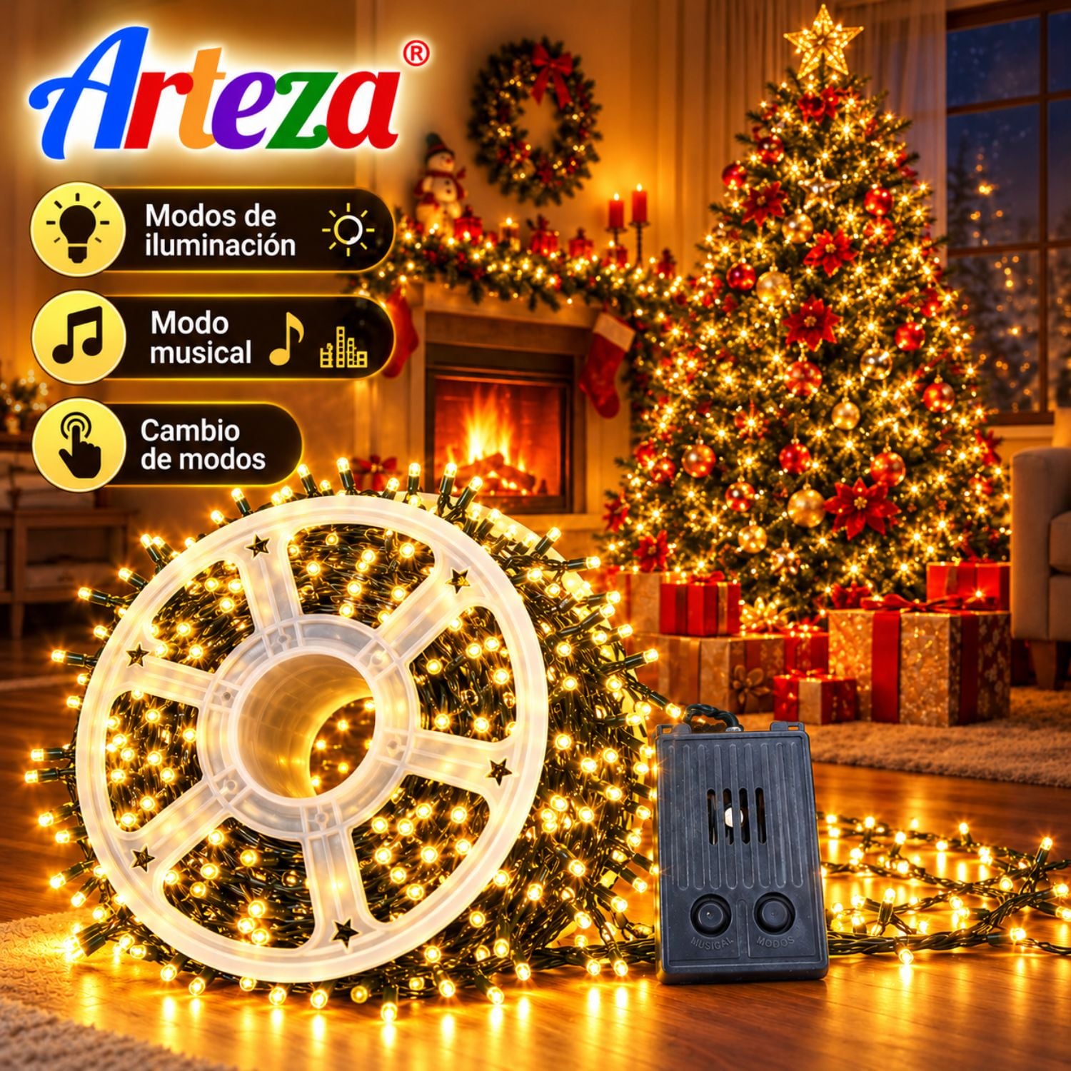 LUCES NAVIDEÑAS 100 METROS 1000 LED BLANCO CÁLIDO LINEALES EN CARRETE - 2