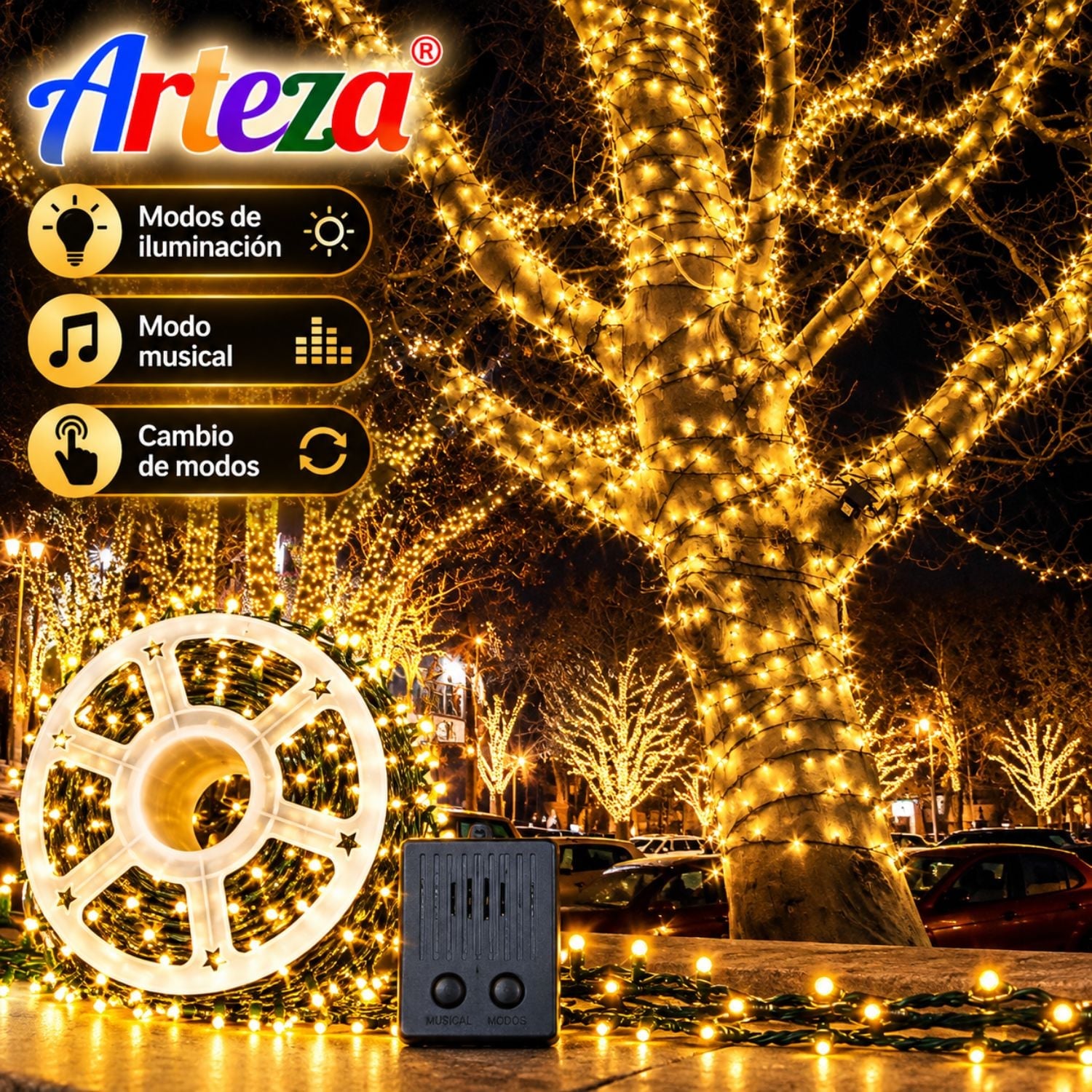 LUCES NAVIDEÑAS 100 METROS 1000 LED BLANCO CÁLIDO LINEALES EN CARRETE - 3