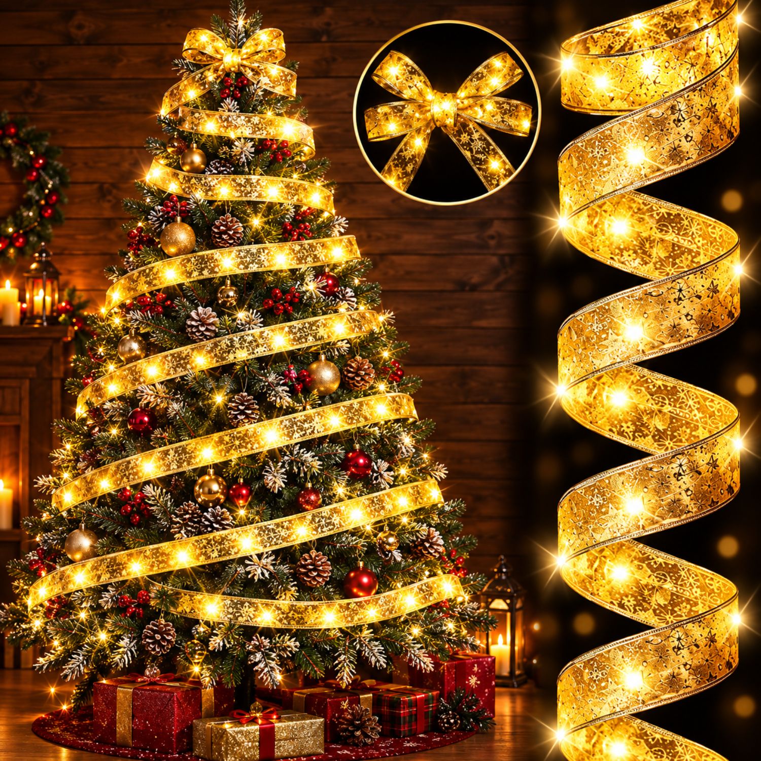 CINTA DECORATIVA NAVIDAD CON LUCES LED 5 METROS USB 5V 8 MODOS LUZ CÁLIDA DORADA - 2