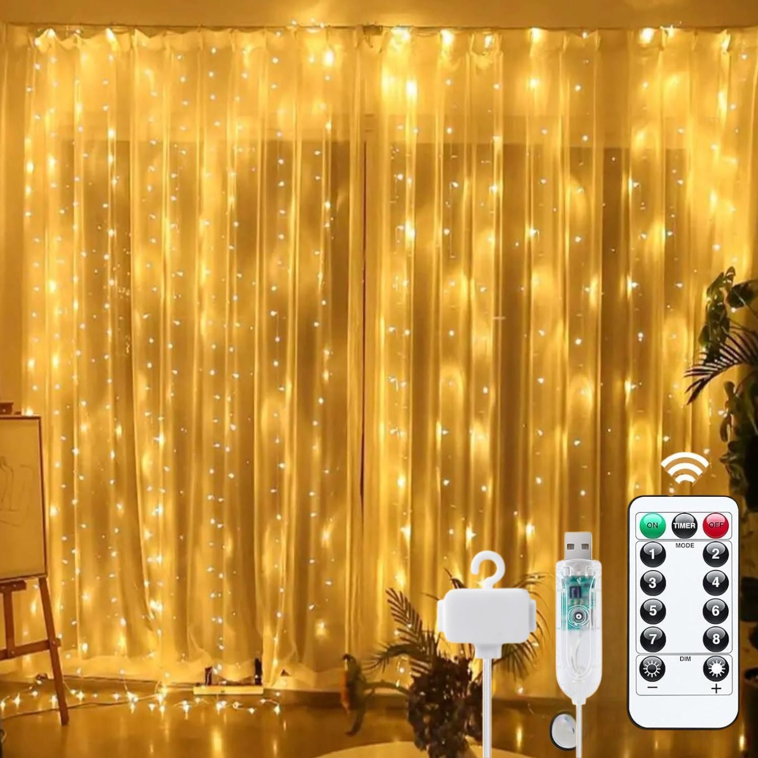 CORTINA DE LUCES DE HADAS LED 3X3 M CON CONTROL REMOTO 8 MODOS TIMER BRILLO AJUSTABLE Y CONEXIÓN USB - 1