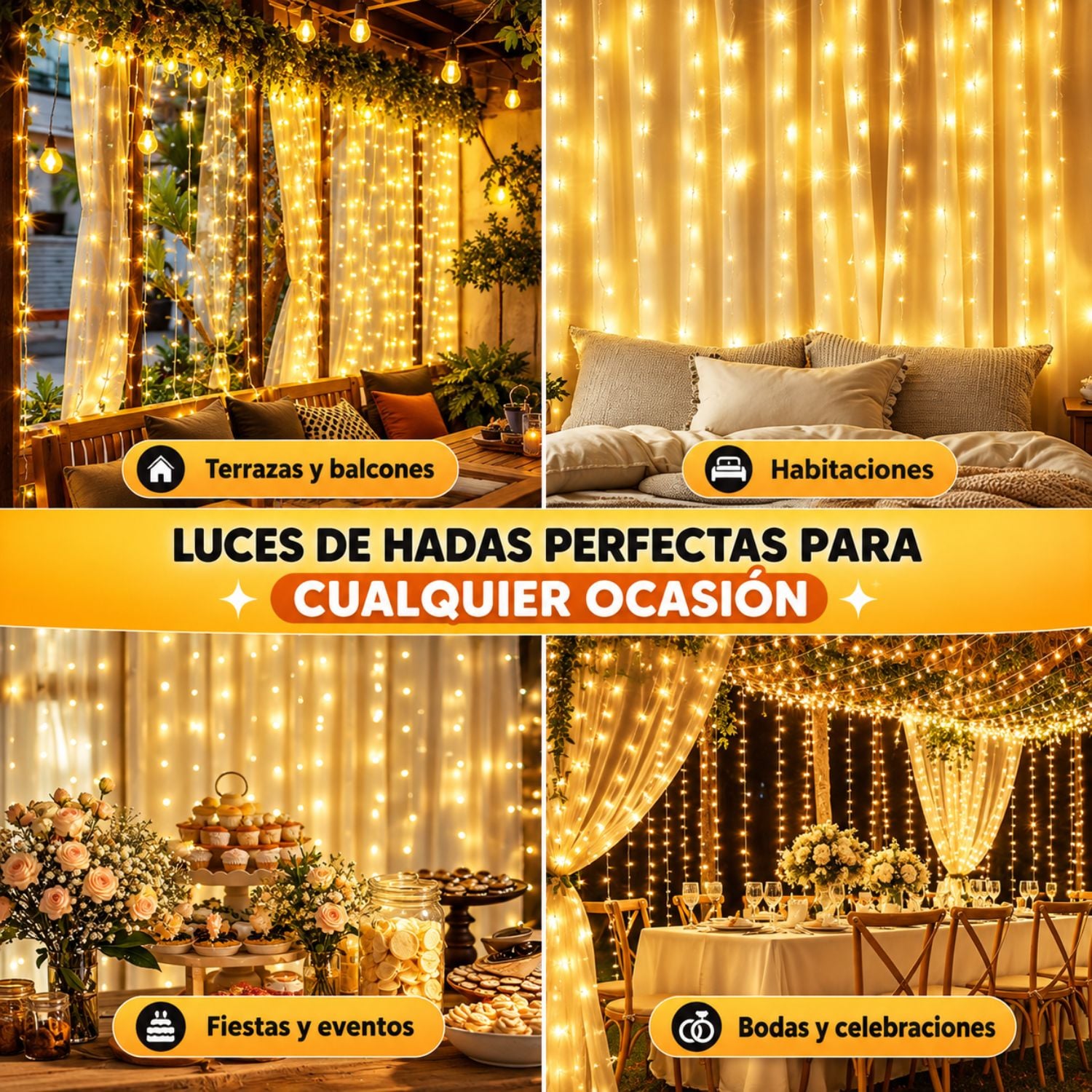 CORTINA DE LUCES DE HADAS LED 3X3 M CON CONTROL REMOTO 8 MODOS TIMER BRILLO AJUSTABLE Y CONEXIÓN USB - 8