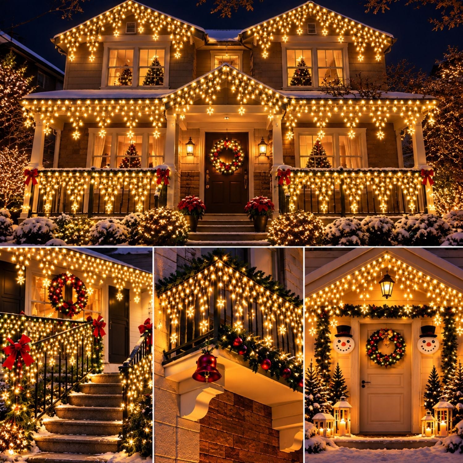 LUCES NAVIDEÑAS EXTERIOR E INTERIOR 4.20M 196 LED ÁMBAR CASCADA CON ESTRELLAS 8 MODOS IP44 - 2