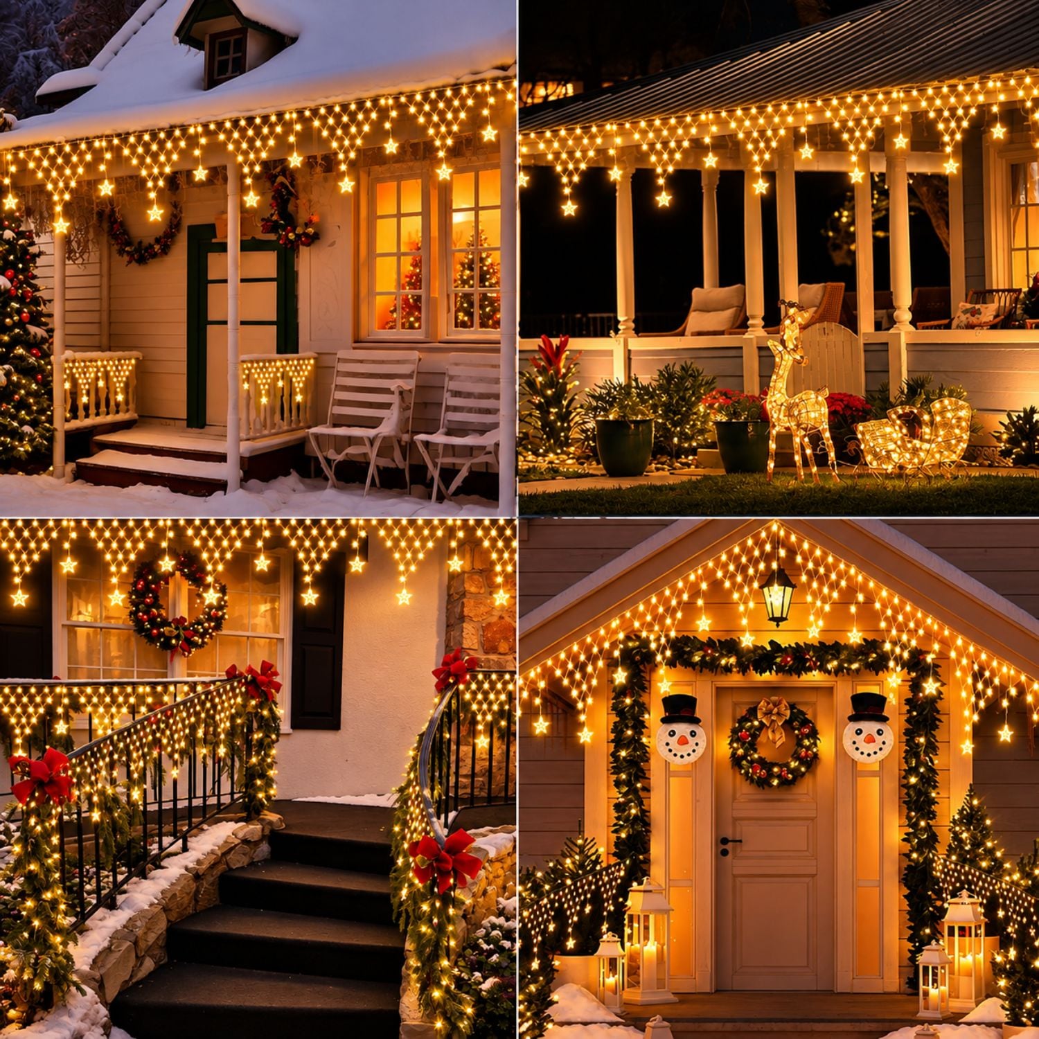 LUCES NAVIDEÑAS EXTERIOR E INTERIOR 4.20M 196 LED ÁMBAR CASCADA CON ESTRELLAS 8 MODOS IP44 - 7