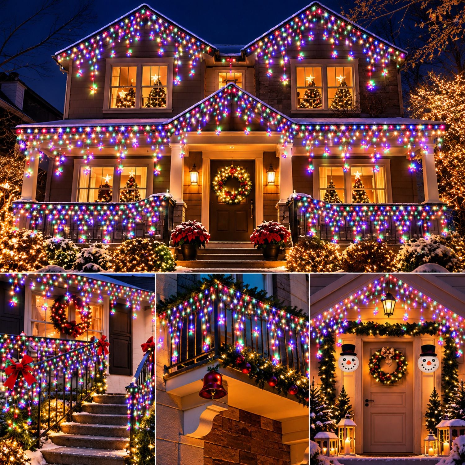 LUCES NAVIDEÑAS EXTERIOR 196 LED MULTICOLOR CASCADA ESTRELLAS 4.20M 8 MODOS REGULABLE - 2