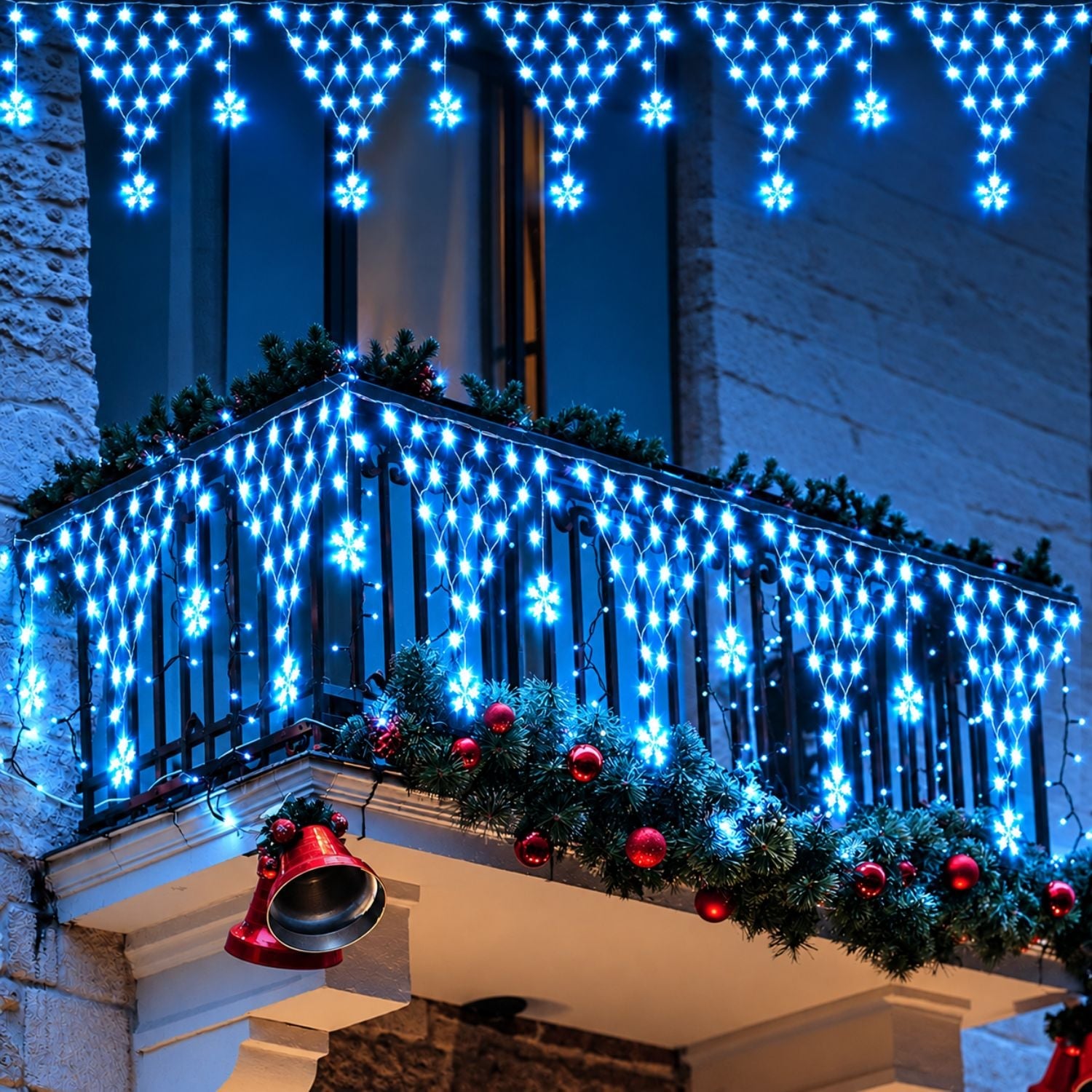 LUCES NAVIDEÑAS CON ESTRELLAS 196 LED AZUL CIELO 4.20M REGULABLES CON CONTROL - 2