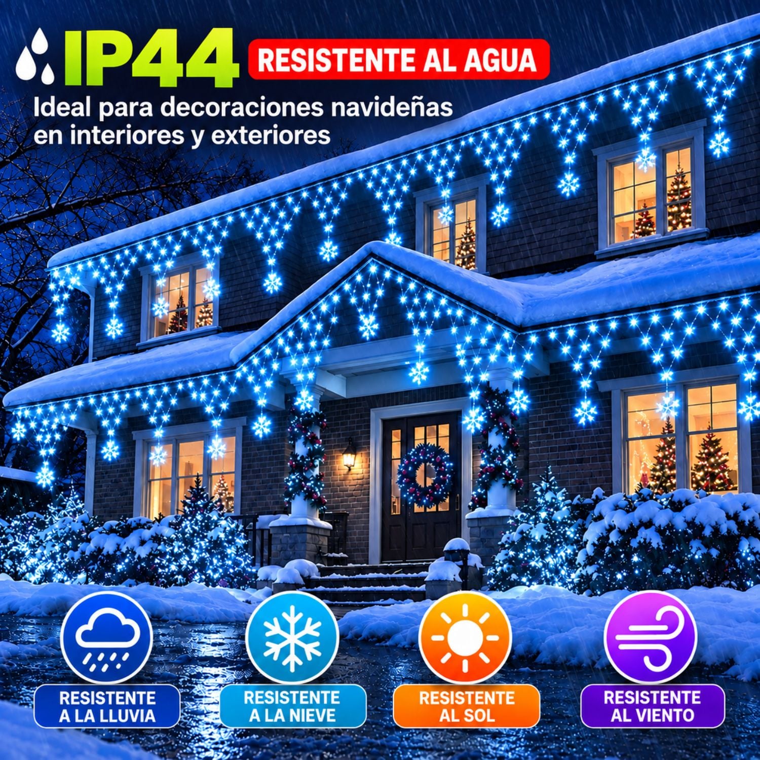 LUCES NAVIDEÑAS CON ESTRELLAS 196 LED AZUL CIELO 4.20M REGULABLES CON CONTROL - 7