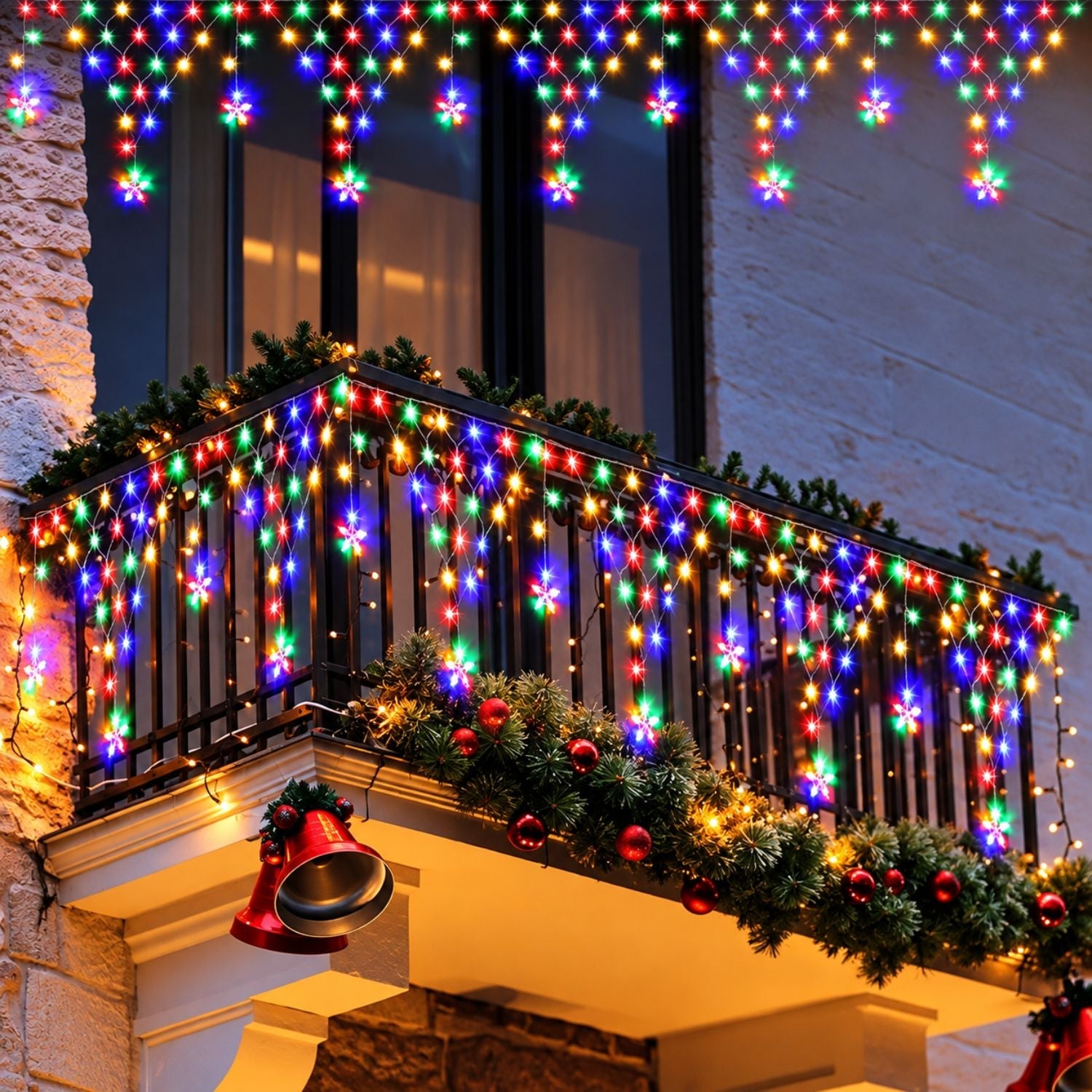 LUCES LED NAVIDAD CASCADA 4.20M 196 LED MULTICOLOR CON ESTRELLAS CONTROL TIMER IP44 - 1