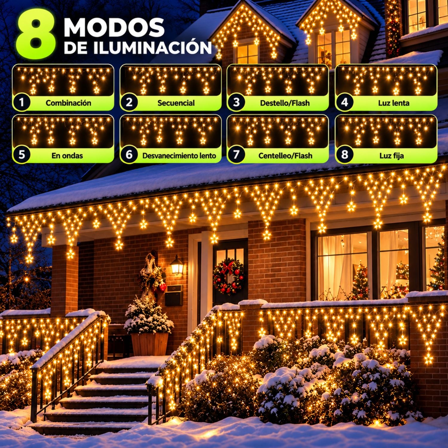 CORTINA DE LUCES NAVIDEÑAS 196 LED CÁLIDA 4.20M CON ESTRELLAS, TEMPORIZADOR Y CONTROL REMOTO - 5