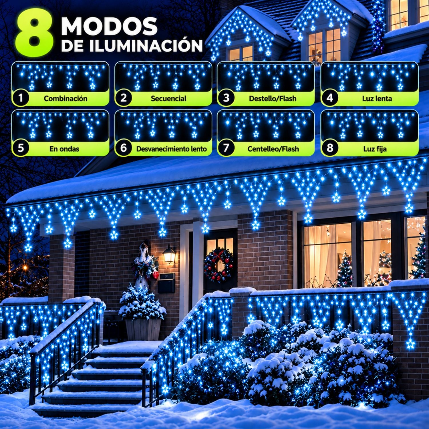 LUCES DE NAVIDAD EXTERIOR 4.20M 196 LED AZUL CASCADA CON ESTRELLAS IP44 - 6