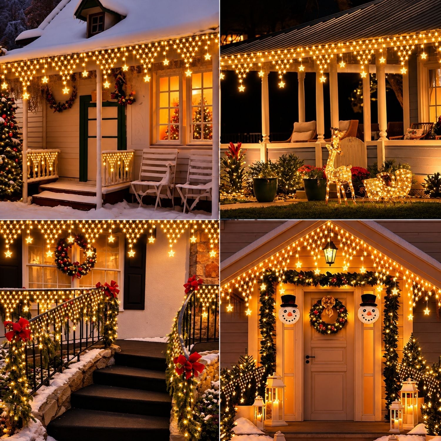 LUCES NAVIDEÑAS CASCADA 4.20M 196 LED BLANCO CÁLIDO CON ESTRELLAS, CONTROL REMOTO, TIMER Y 8 MODOS - 7
