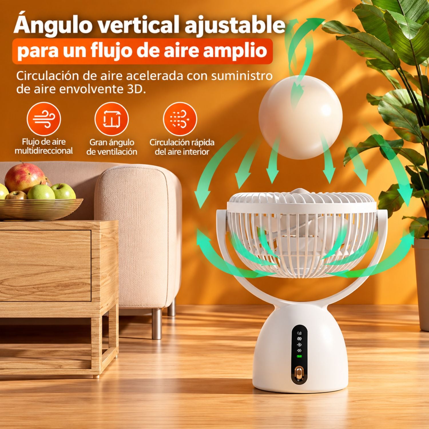 VENTILADOR DE ESCRITORIO USB RECARGABLE CON 4 VELOCIDADES, MOTOR  SILENCIOSO - 4