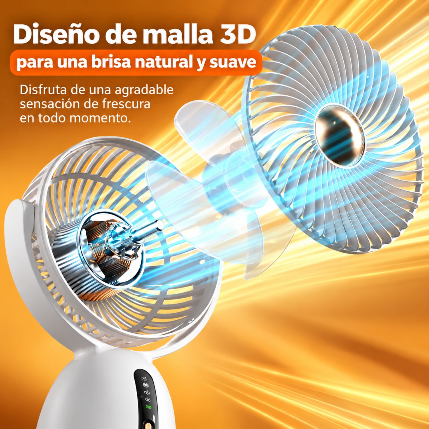 VENTILADOR DE ESCRITORIO USB RECARGABLE CON 4 VELOCIDADES, MOTOR  SILENCIOSO - 5