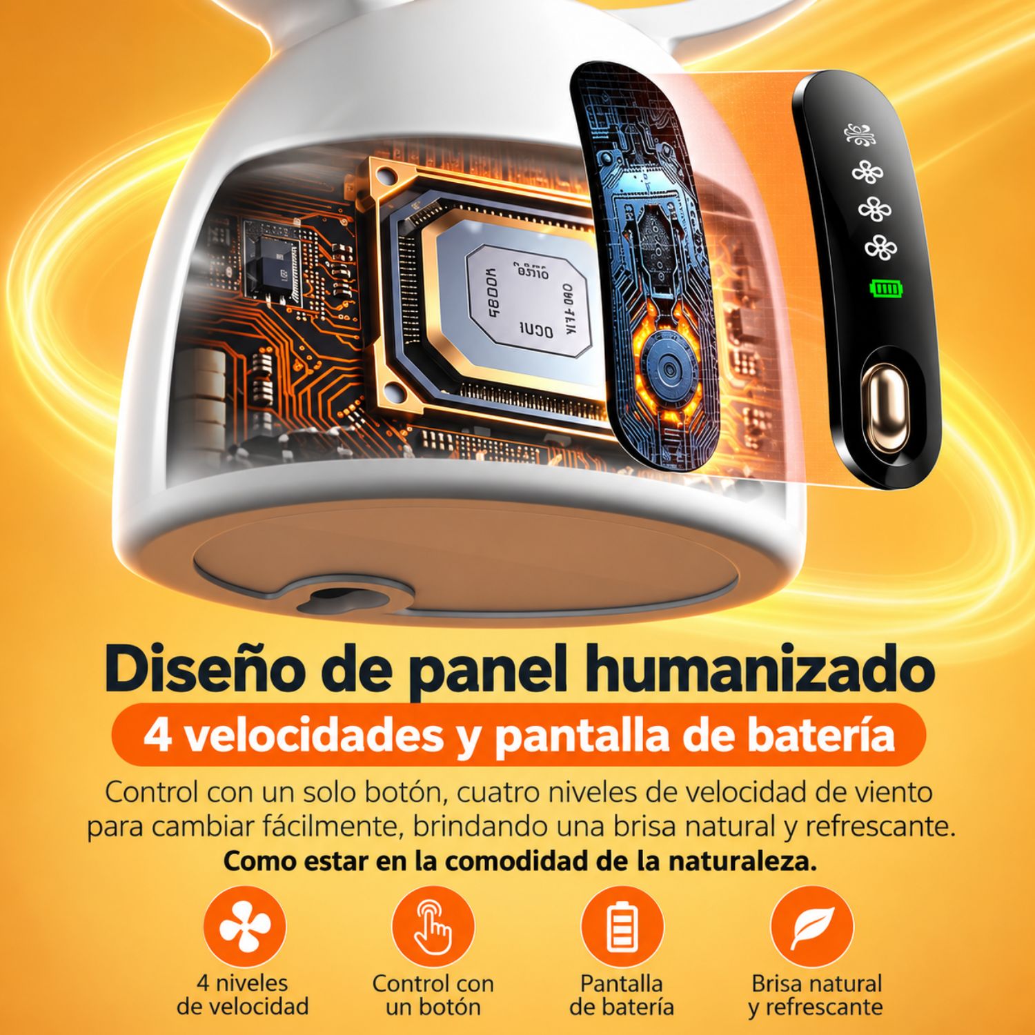 VENTILADOR DE ESCRITORIO USB RECARGABLE CON 4 VELOCIDADES, MOTOR  SILENCIOSO - 7