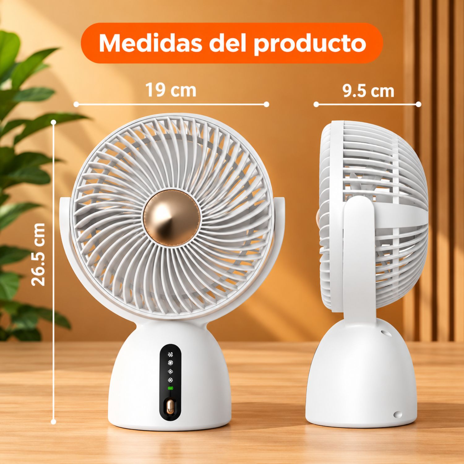 VENTILADOR DE ESCRITORIO USB RECARGABLE CON 4 VELOCIDADES, MOTOR  SILENCIOSO - 8
