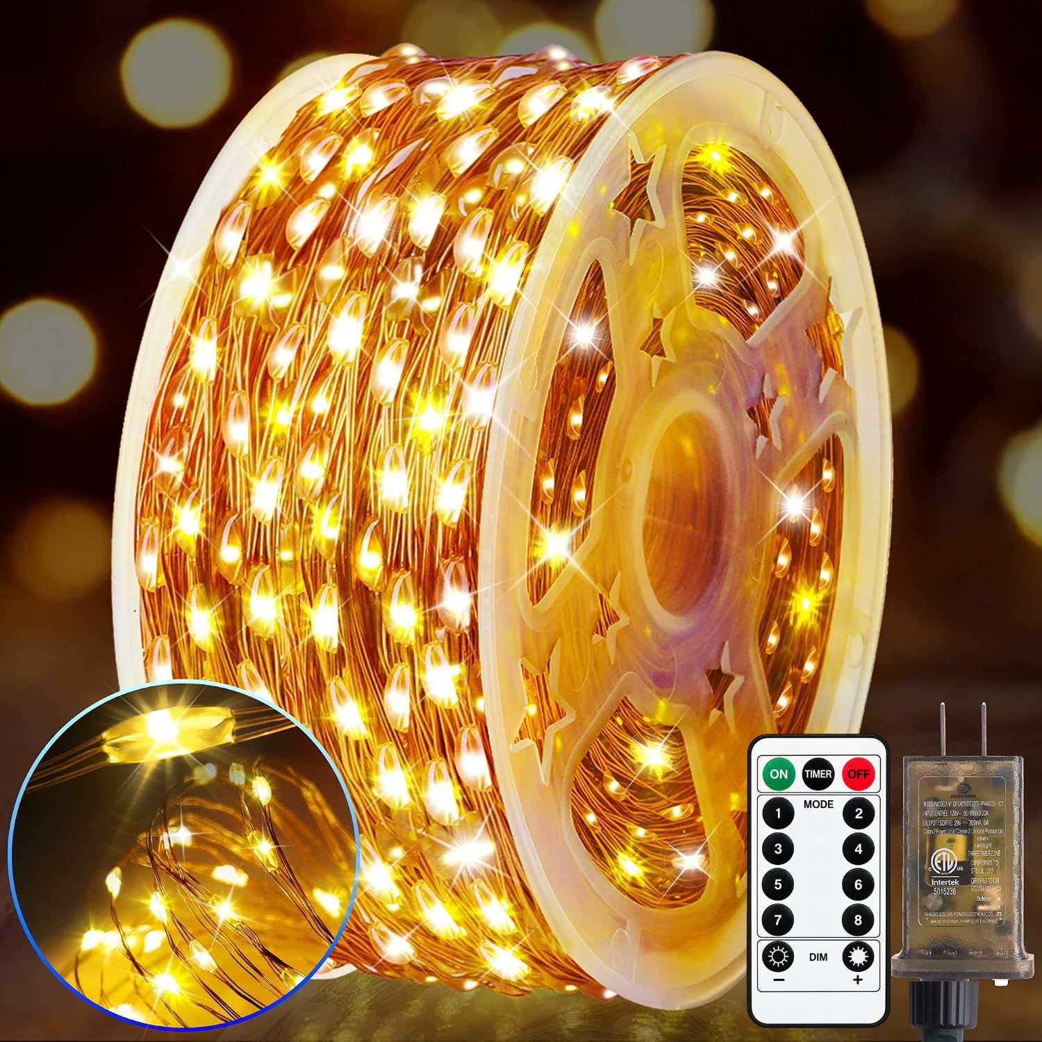 LUCES DE HADAS LED 50 METROS 500 LUCES ÁMBAR CON CONTROL REMOTO 8 MODOS Y TEMPORIZADOR - 2