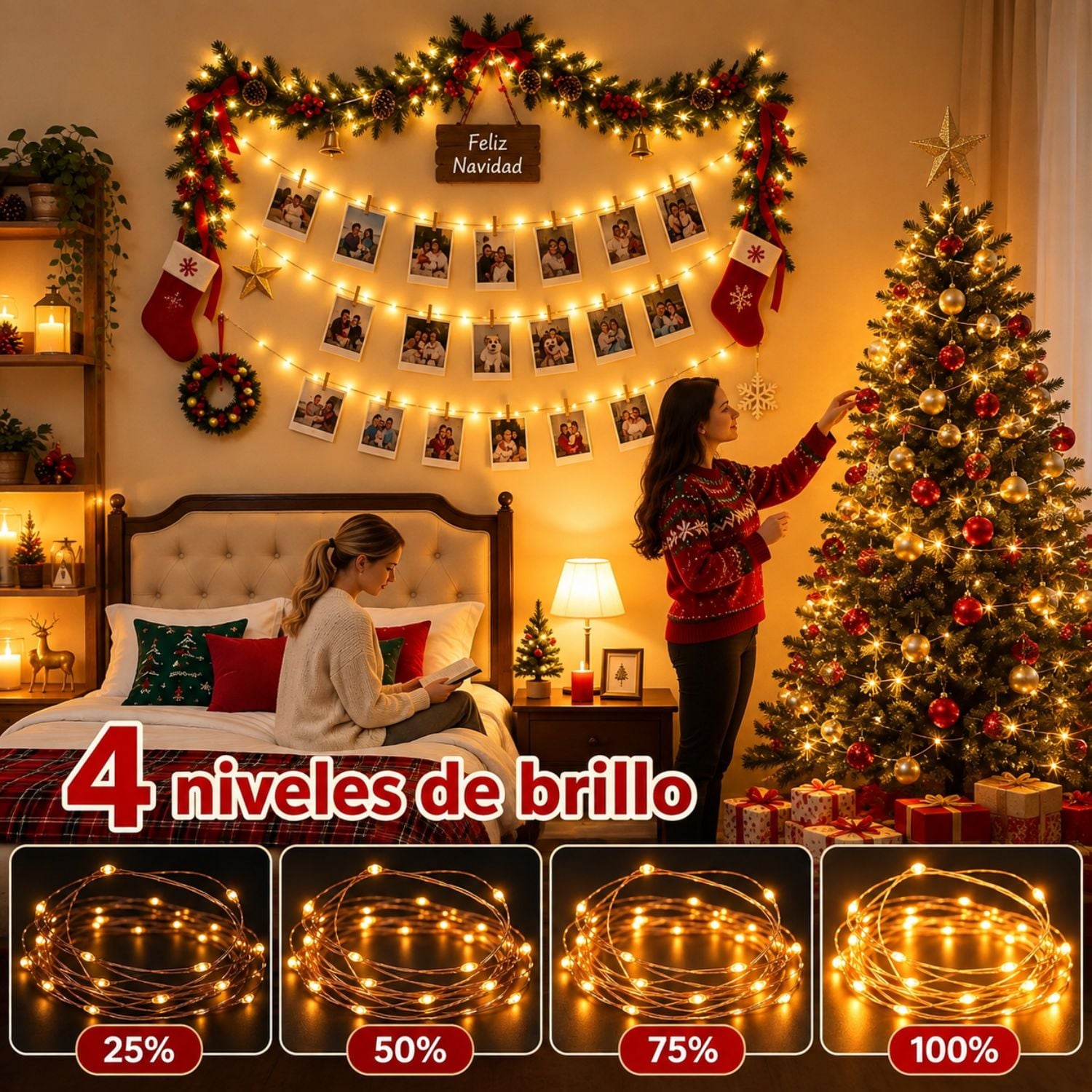 LUCES NAVIDEÑAS 50 METROS 500 LED ÁMBAR GUIRNALDA DE COBRE CON CONTROL REMOTO Y TIMER - 6