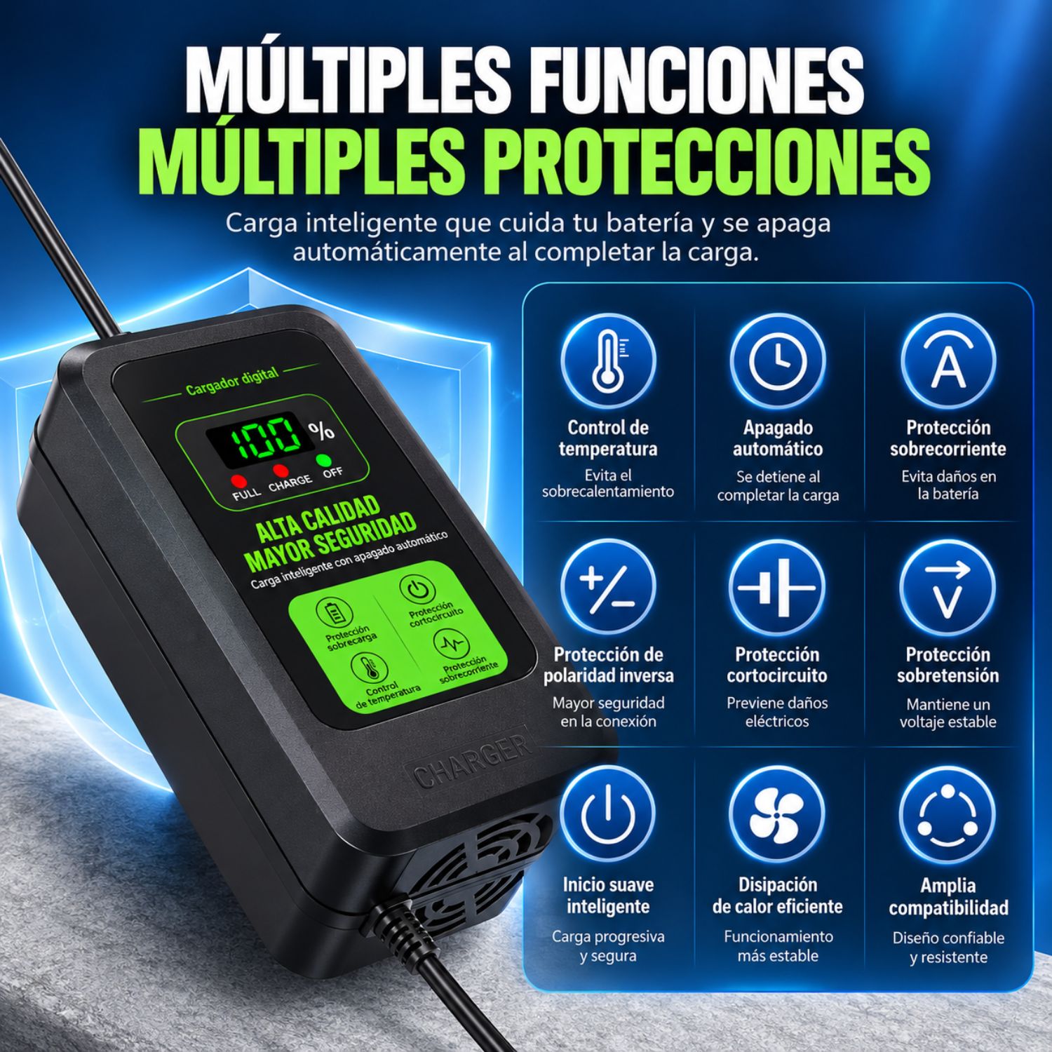 CARGADOR MOTO ELÉCTRICA 60V 45AH 5A PLOMO ÁCIDO CON PANTALLA DIGITAL Y APAGADO AUTOMÁTICO - 4