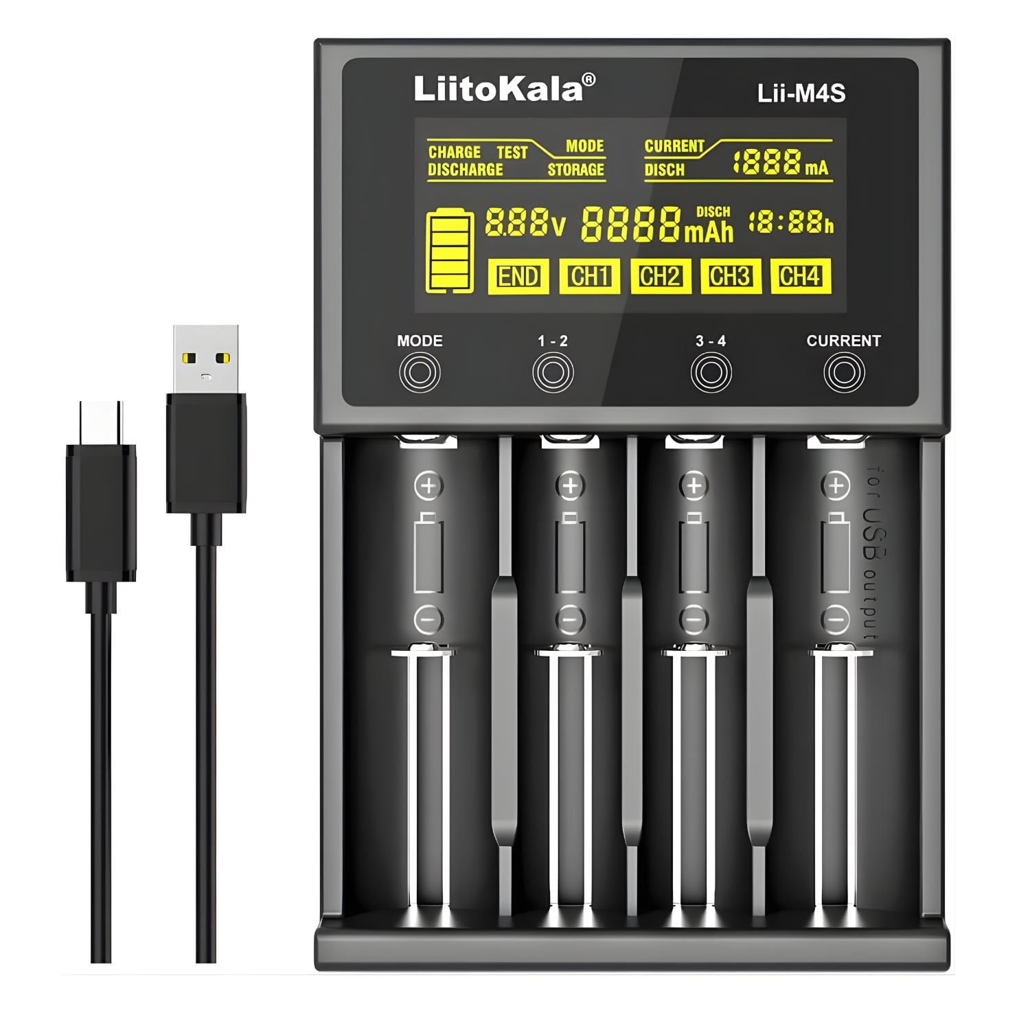CARGADOR UNIVERSAL  DE BATERÍA LIITOKALA LII-M4S  CON PANTALLA LCD - 1