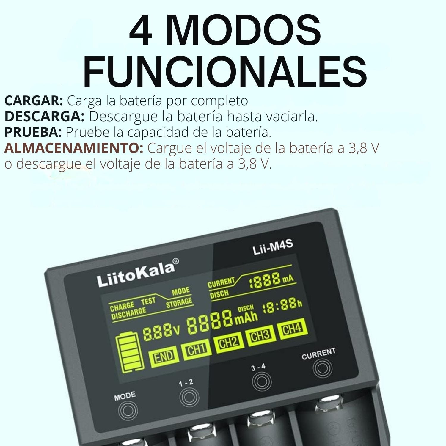 CARGADOR UNIVERSAL  DE BATERÍA LIITOKALA LII-M4S  CON PANTALLA LCD - 5