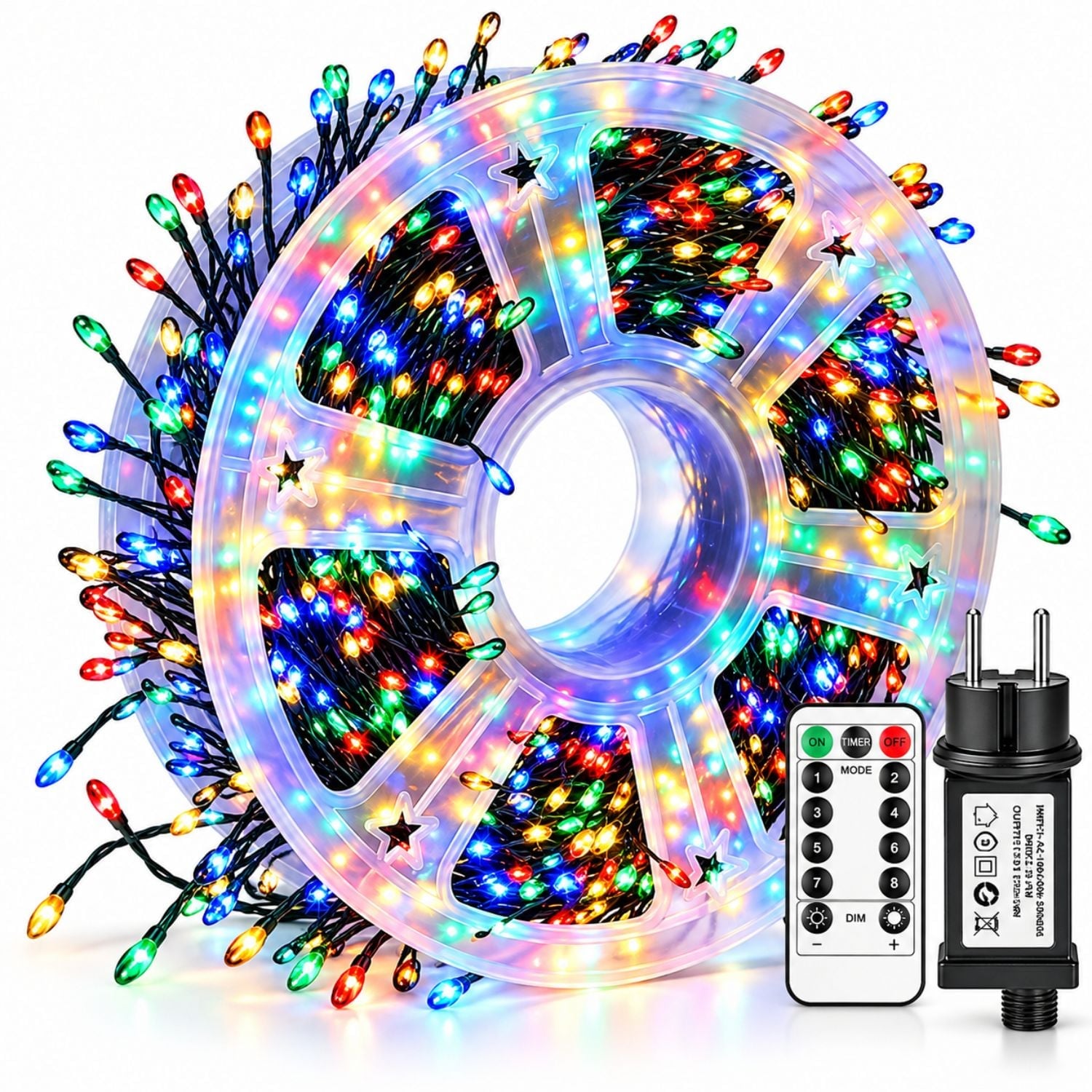 LUCES DE ESPIGA LED MULTICOLOR 100 METROS 2000 FOCOS PARA ÁRBOL DE NAVIDAD CON CONTROL REMOTO Y CONECTOR IP65 - 1