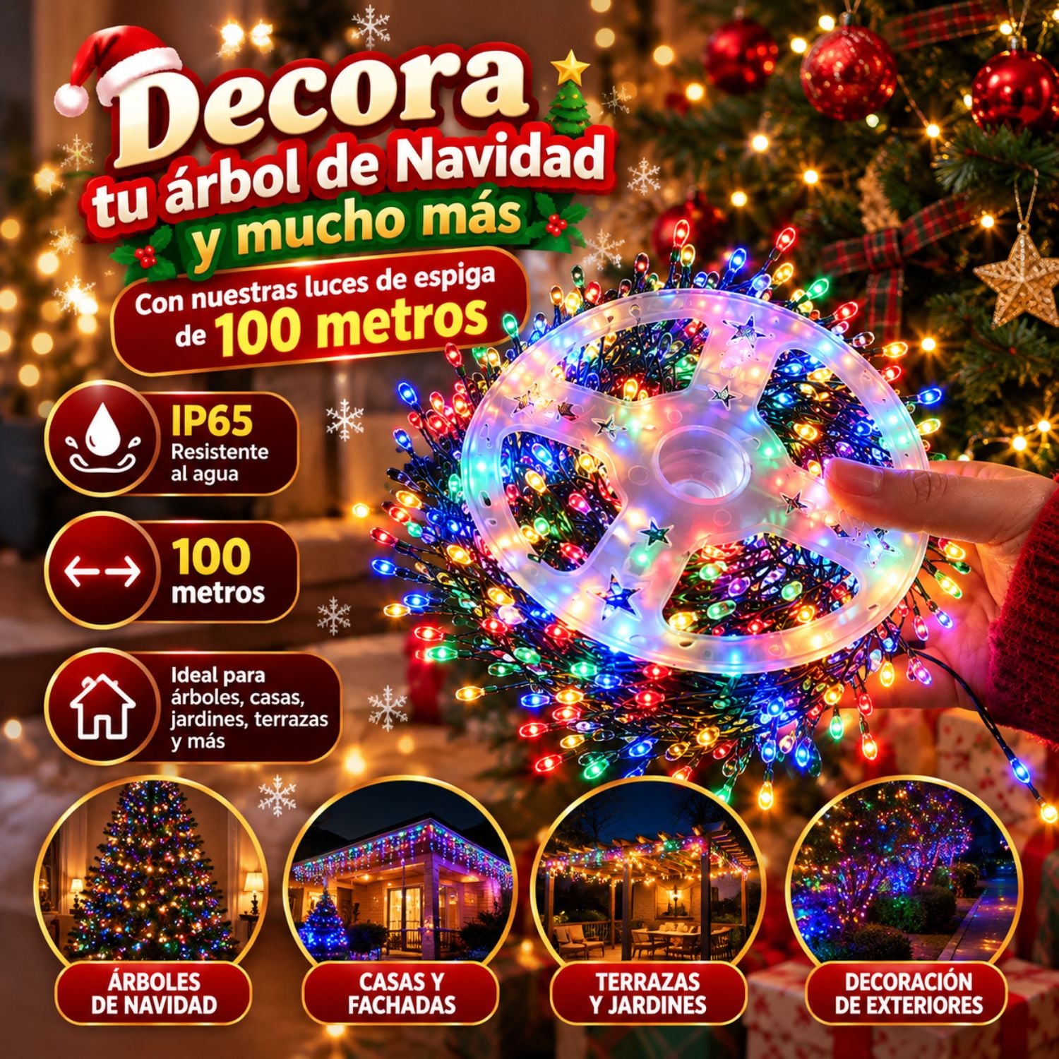 LUCES DE ESPIGA LED MULTICOLOR 100 METROS 2000 FOCOS PARA ÁRBOL DE NAVIDAD CON CONTROL REMOTO Y CONECTOR IP65 - 3