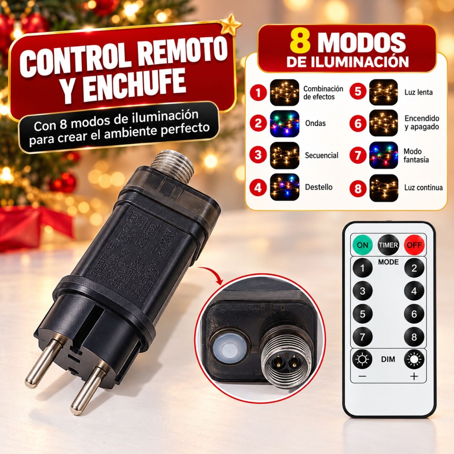 LUCES DE ESPIGA LED MULTICOLOR 100 METROS 2000 FOCOS PARA ÁRBOL DE NAVIDAD CON CONTROL REMOTO Y CONECTOR IP65 - 4