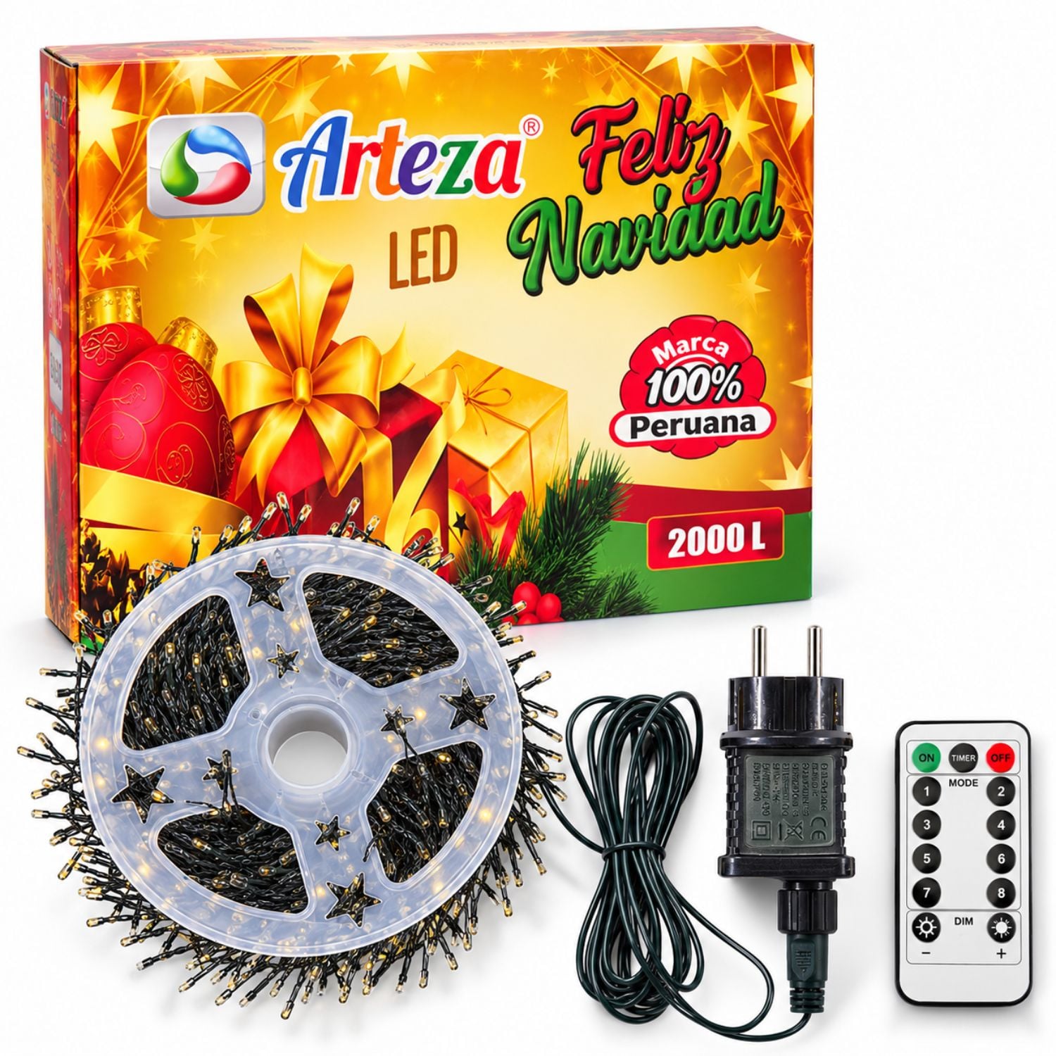 LUCES DE ESPIGA LED MULTICOLOR 100 METROS 2000 FOCOS PARA ÁRBOL DE NAVIDAD CON CONTROL REMOTO Y CONECTOR IP65 - 6