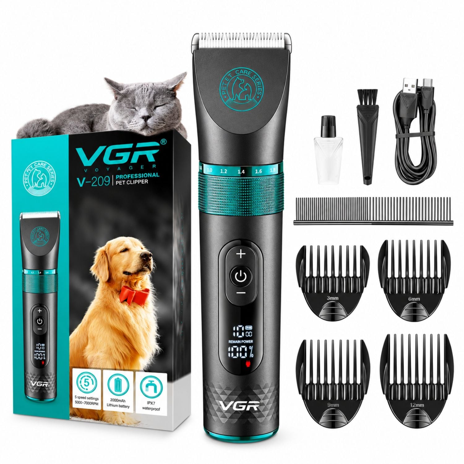 MÁQUINA CORTADORA DE PELO INALÁMBRICA PARA MASCOTAS VGR V-209 - 1