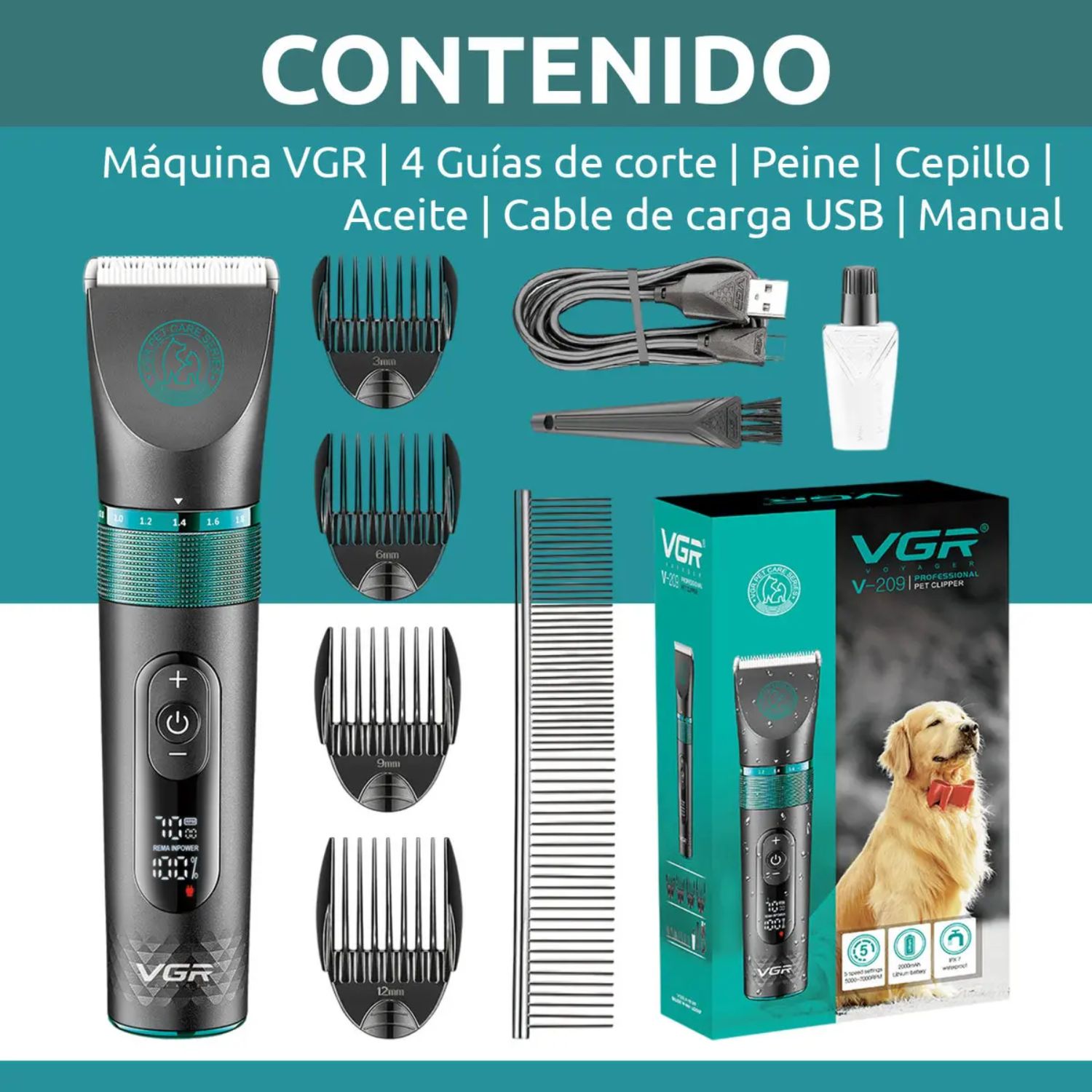 MÁQUINA CORTADORA DE PELO INALÁMBRICA PARA MASCOTAS VGR V-209 - 9