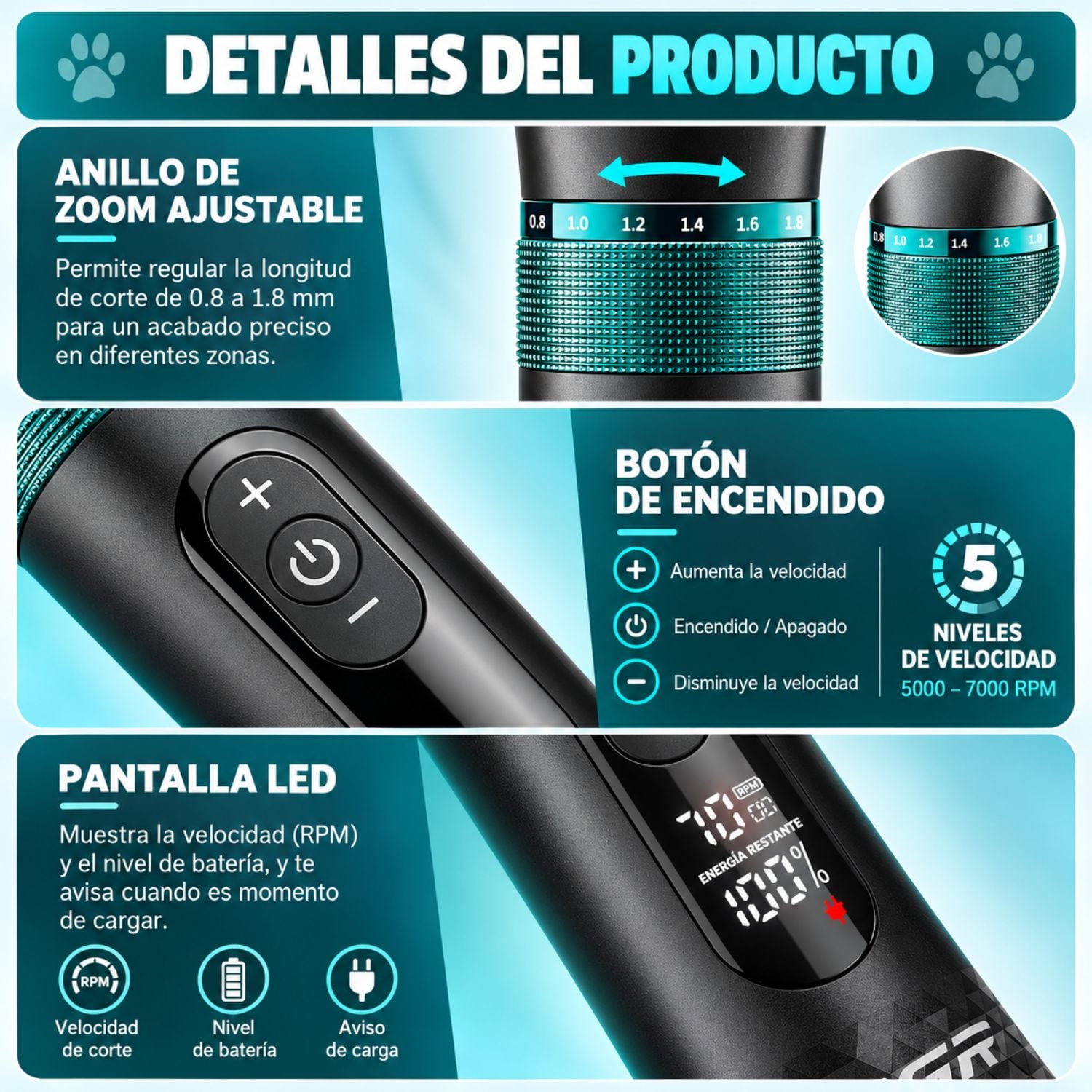 MÁQUINA CORTAR PELO PERROS MASCOTAS PRO VGR V-209 USB IPX7 - 3