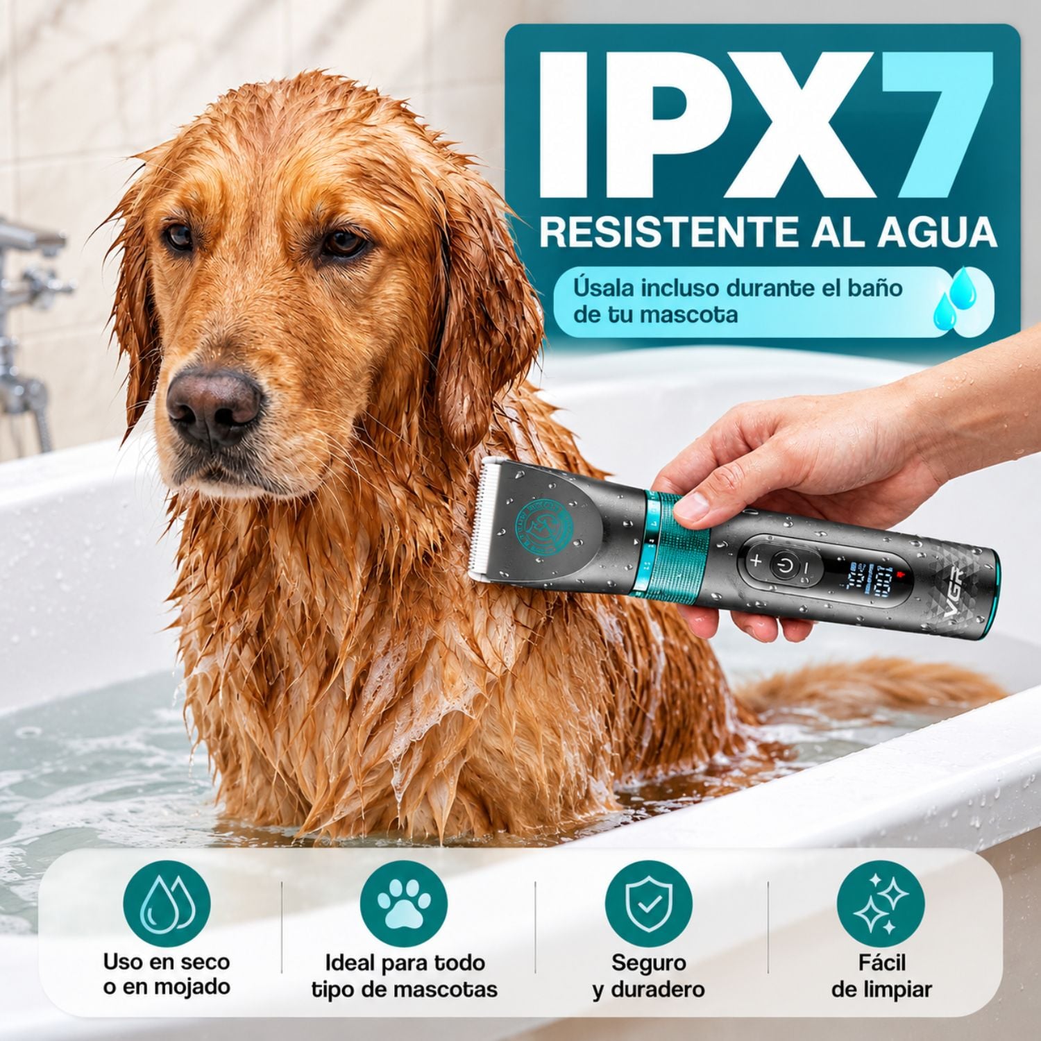 MÁQUINA CORTAR PELO PERROS MASCOTAS PRO VGR V-209 USB IPX7 - 4
