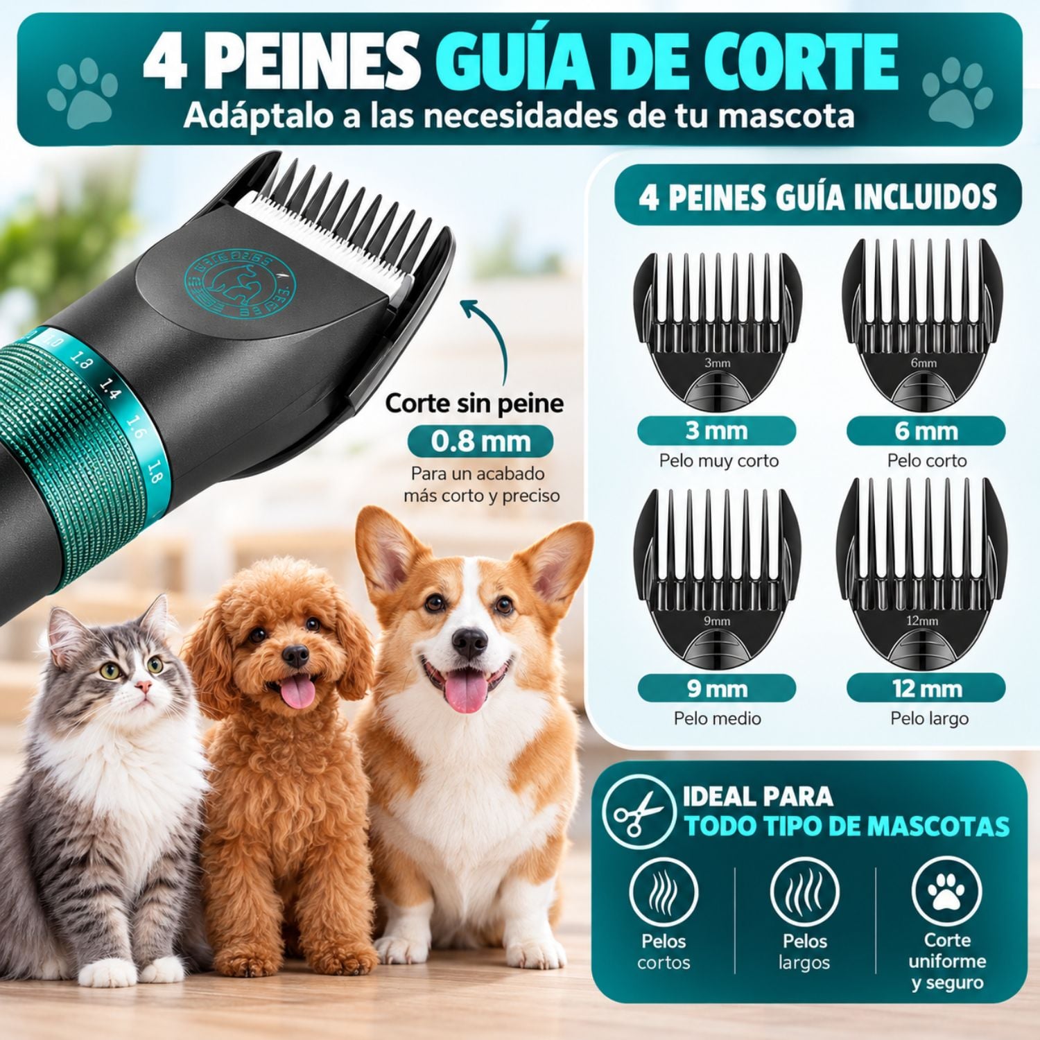 MÁQUINA CORTAR PELO PERROS MASCOTAS PRO VGR V-209 USB IPX7 - 7