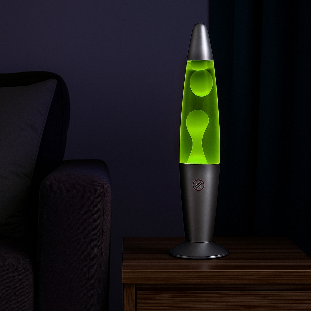 LÁMPARA DE LAVA VERDE CON BASE DE METAL ACERO - 3