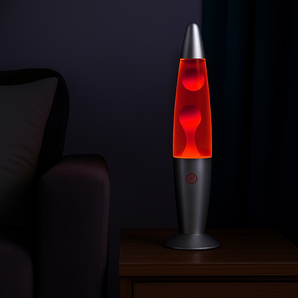 LÁMPARA DE LAVA ROJA CON BASE DE METAL ACERO - 3