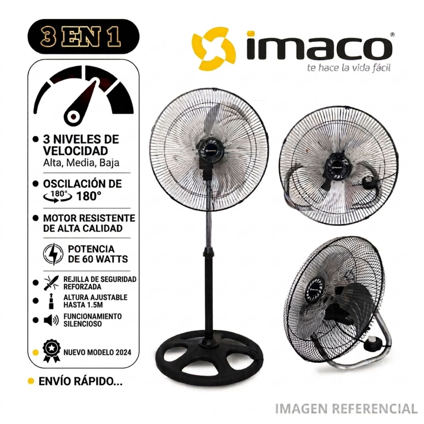VENTILADOR 20' FSM2060 IMACO 3 EN 1 PEDESTAL MESA Y PARED - 1